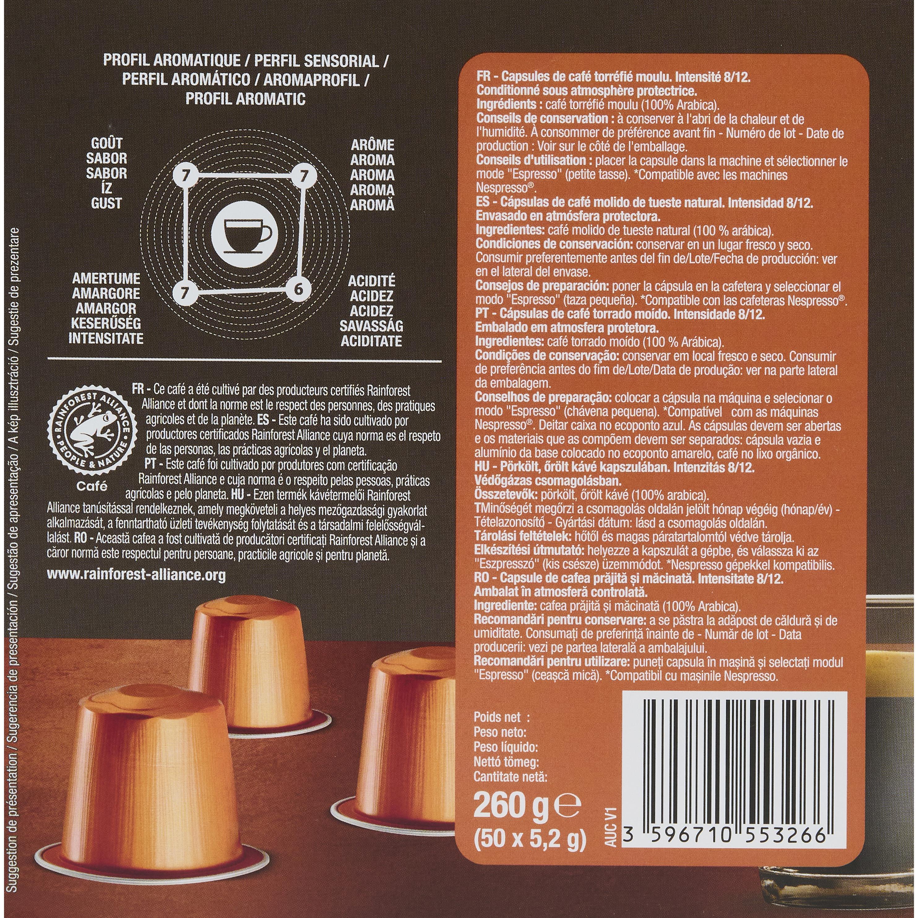 Voir la diapositive 5 : AUCHAN Capsules de café espresso classique compatibles Nespresso 260g