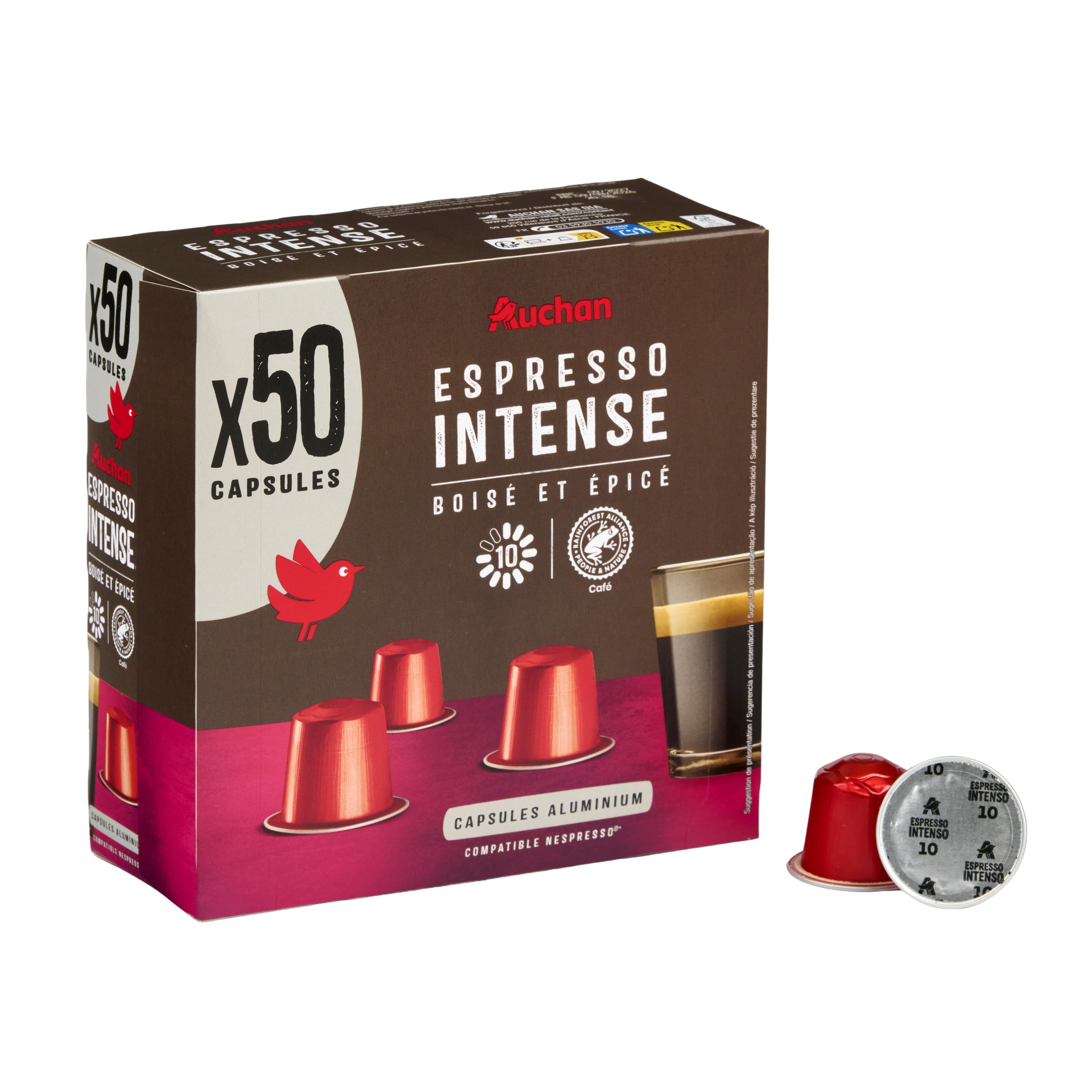 Voir la diapositive 2 : AUCHAN Capsules de café espresso intense compatibles Nespresso 50 capsules 260g