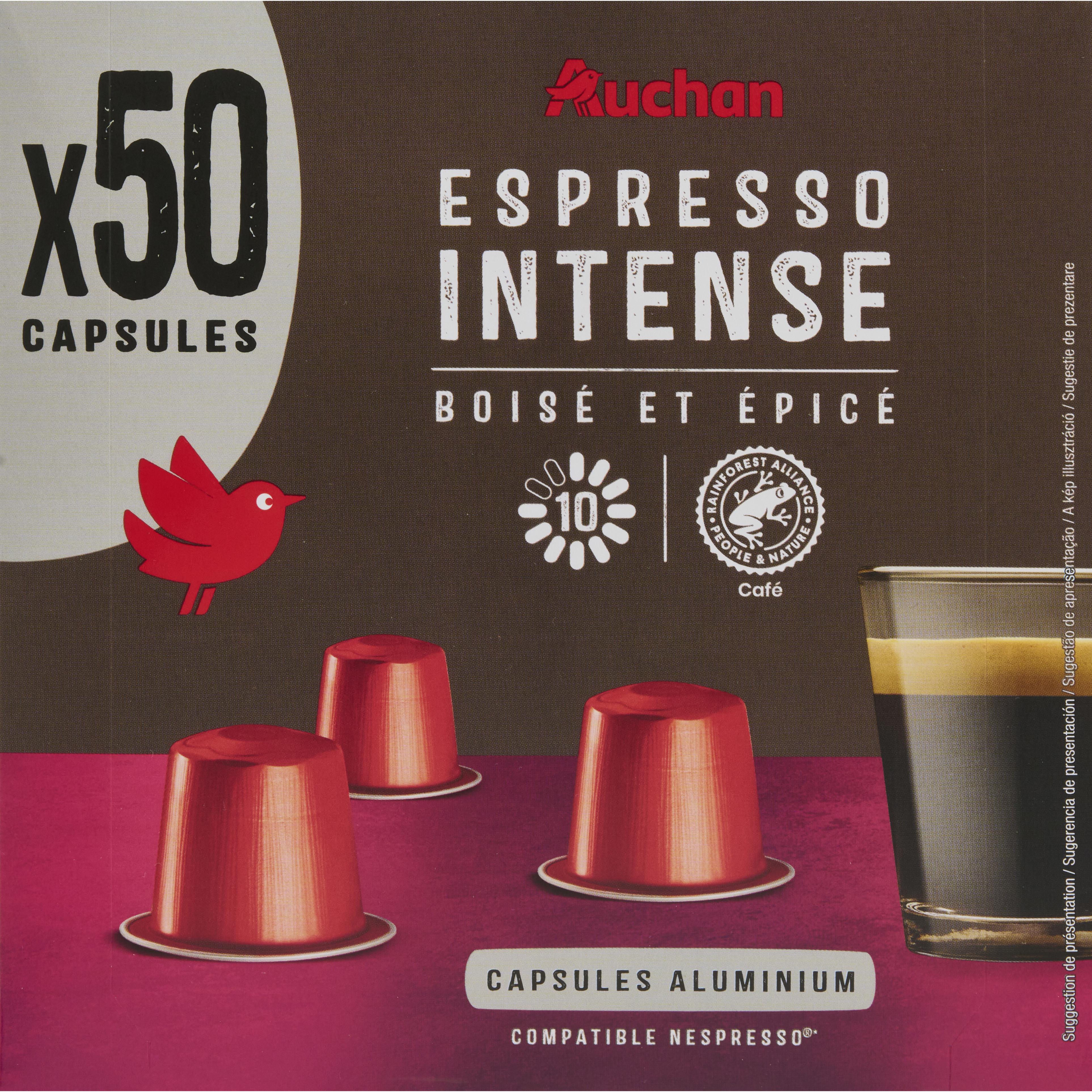 Voir la diapositive 3 : AUCHAN Capsules de café espresso intense compatibles Nespresso 50 capsules 260g