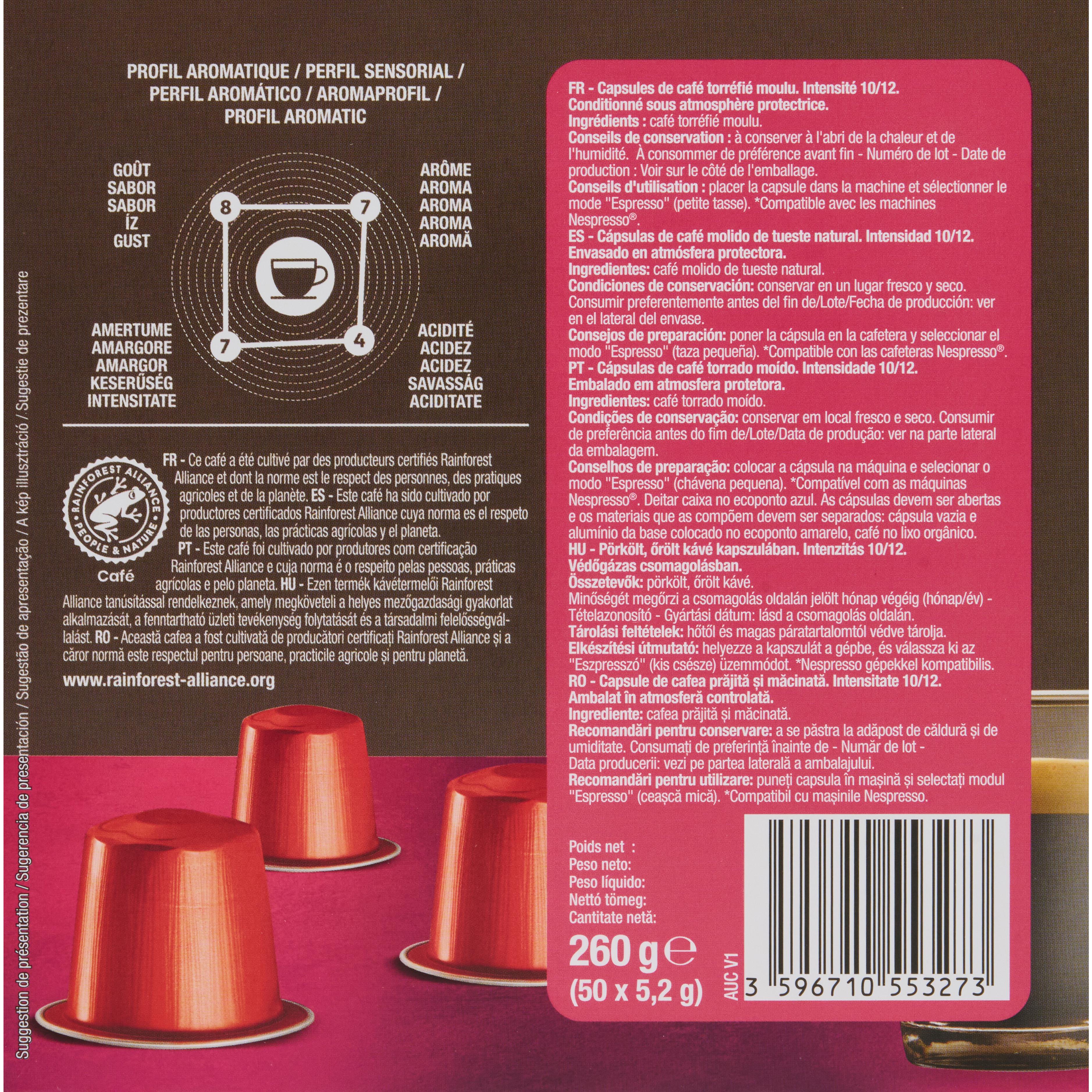 Voir la diapositive 5 : AUCHAN Capsules de café espresso intense compatibles Nespresso 50 capsules 260g