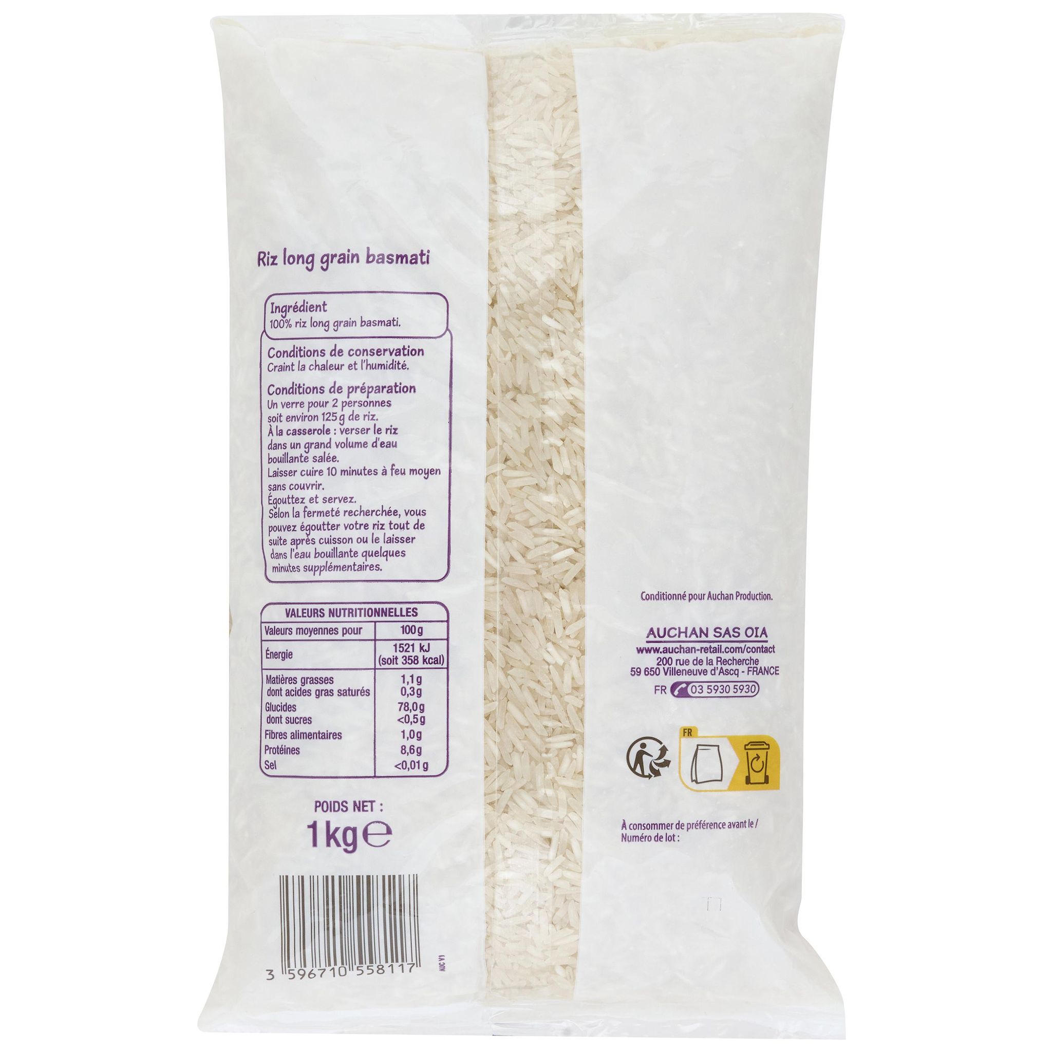 Voir la diapositive 2 : AUCHAN Riz basmati 1kg