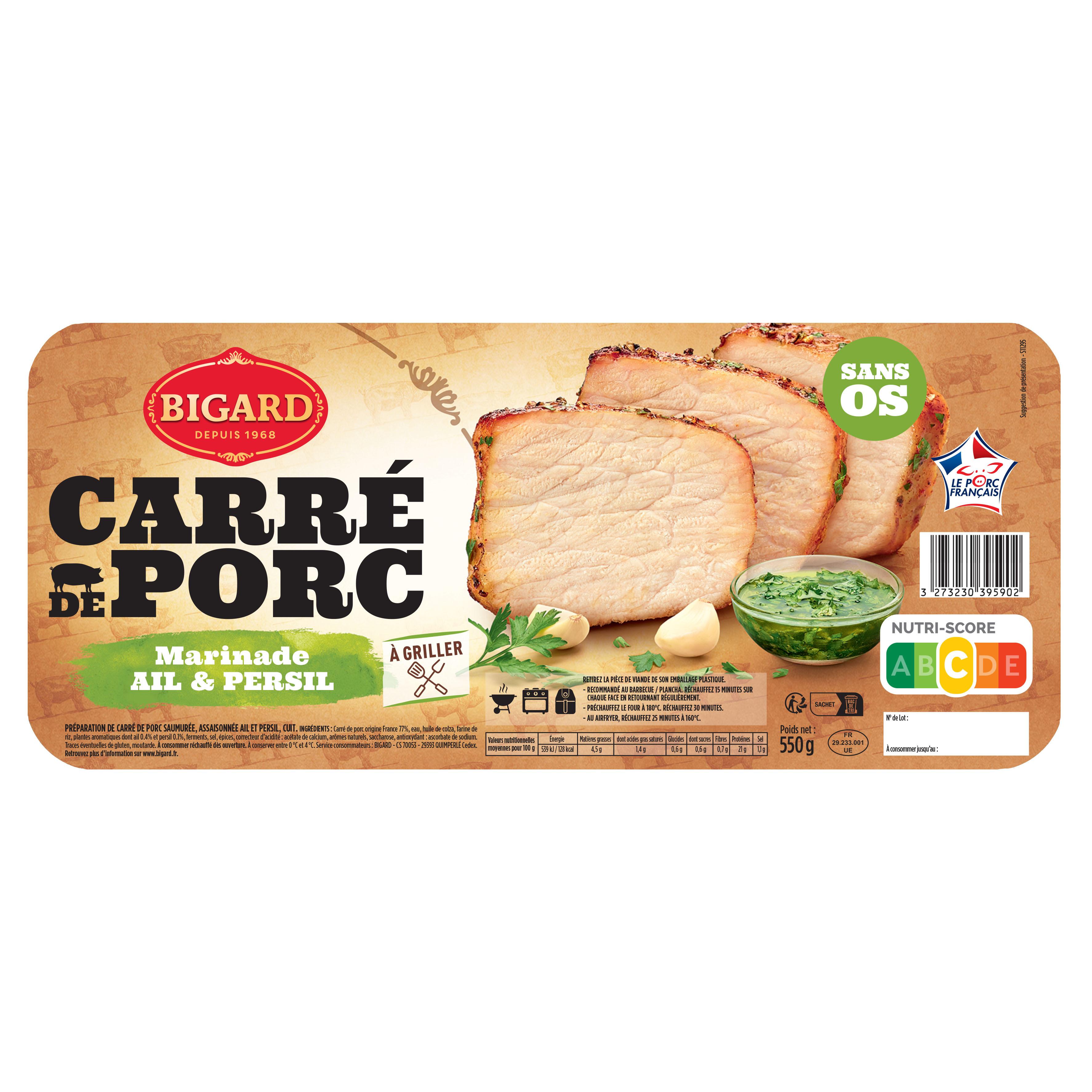 BIGARD Carré de porc sans os marinade ail et persil 550g