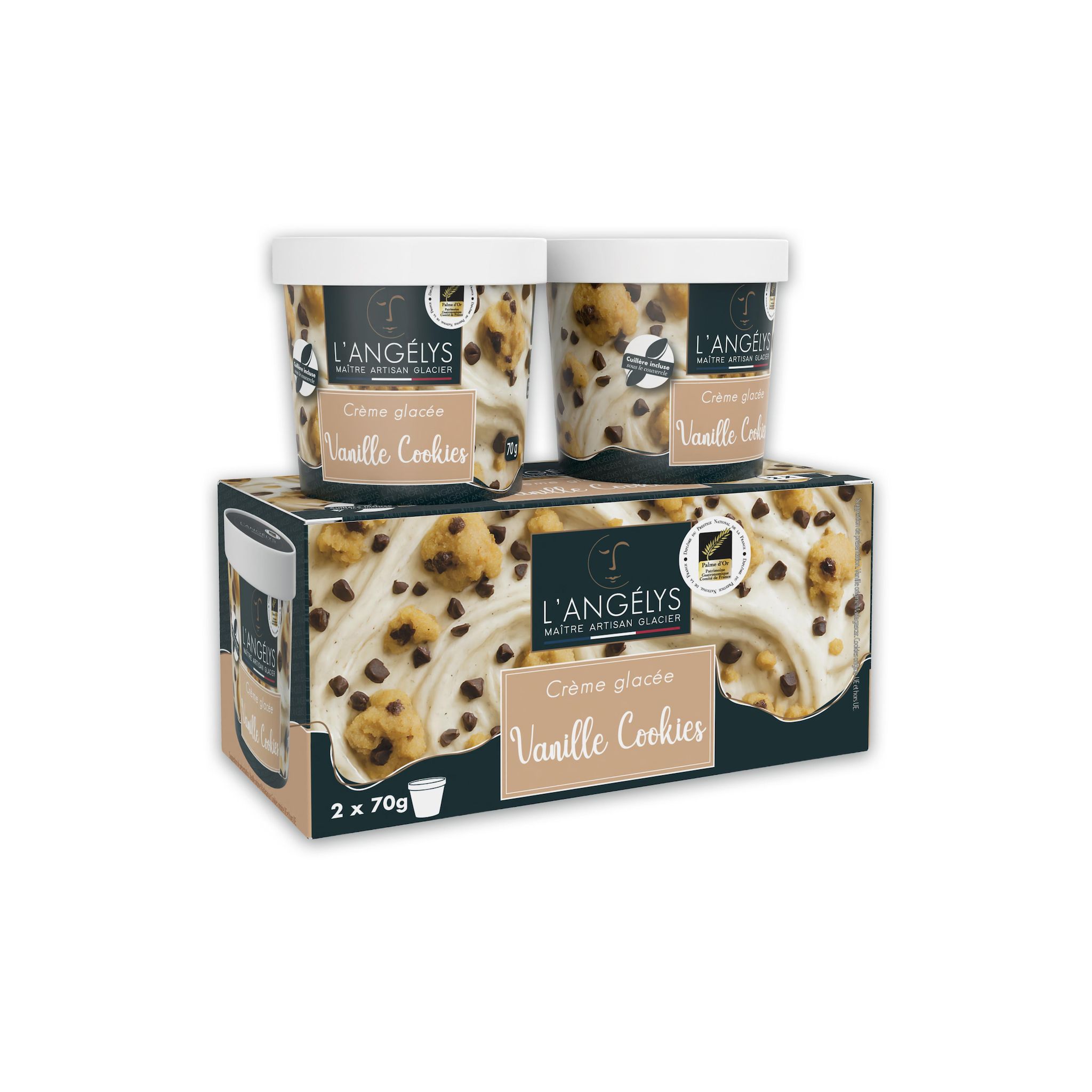 L'ANGELYS Crème glacée vanille cookies 140g