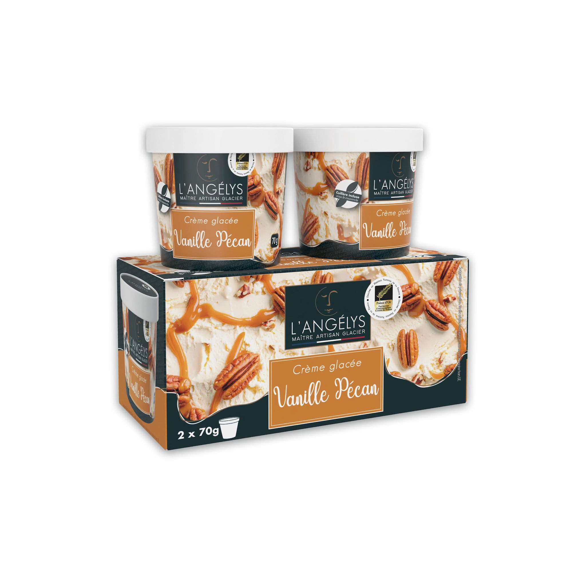 L'ANGELYS Crème glacée à la vanille et aux noix de pécan sauce caramel 140g