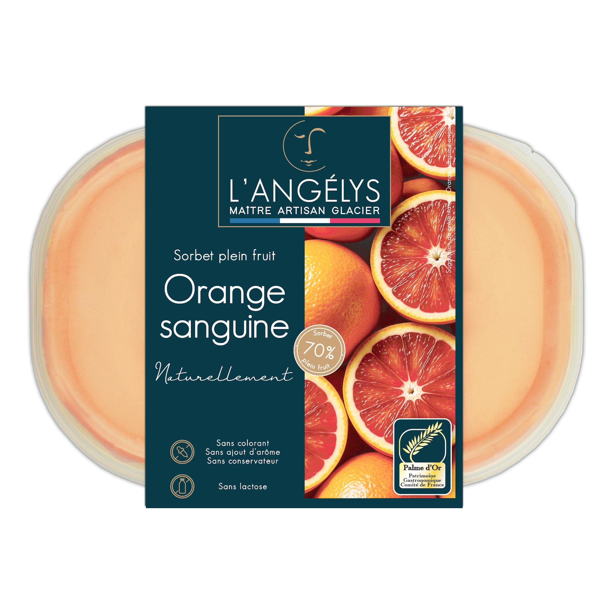 L'ANGELYS Sorbet orange sanguine sans colorant sans arôme ajouté sans lactose sans conservateur 500g