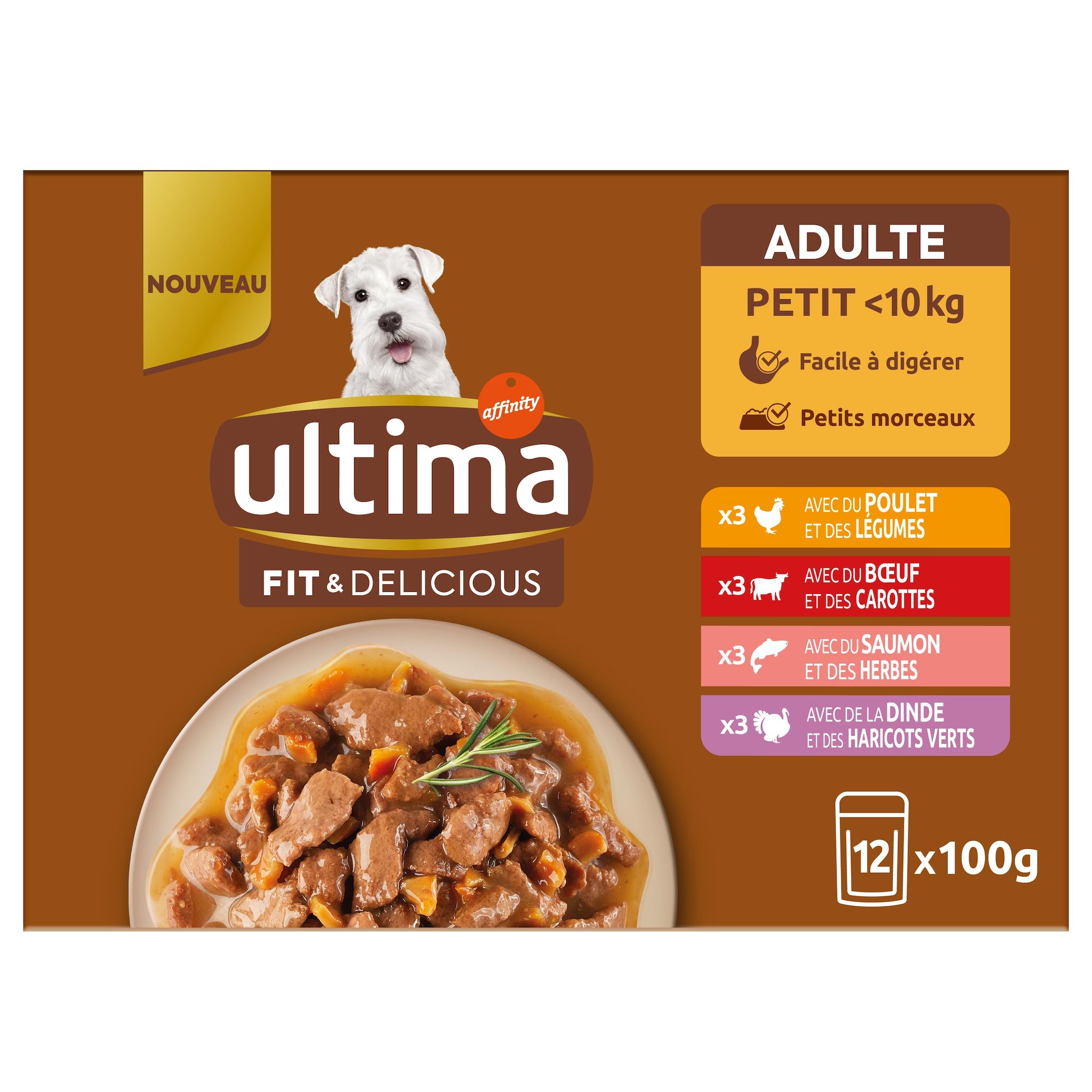 ULTIMA Sachets repas viandes et poissons pour petit chien 12 sachets 1,2kg