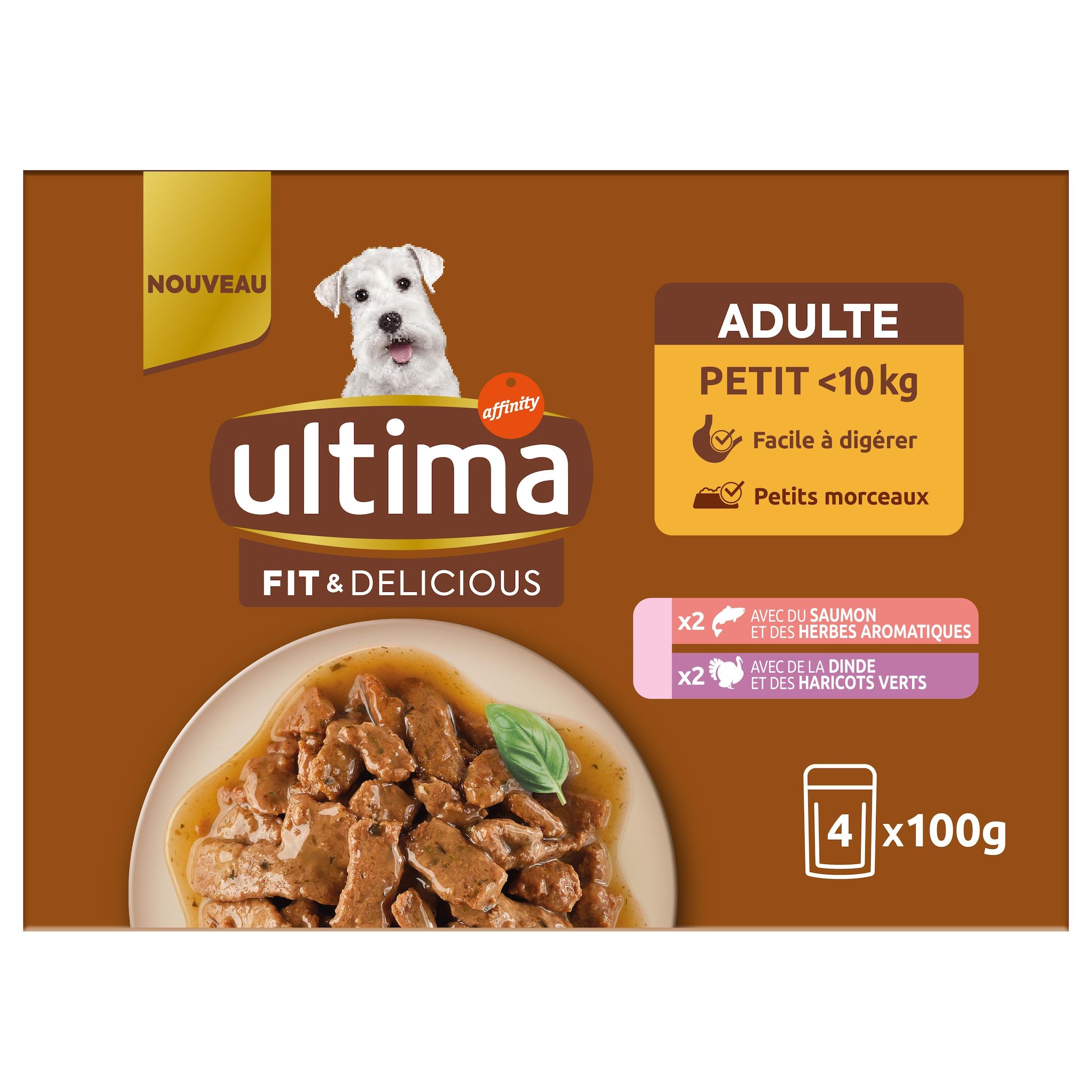 ULTIMA Sachets repas au saumon et à la dinde pour petit chien 4 sachets 4x100g
