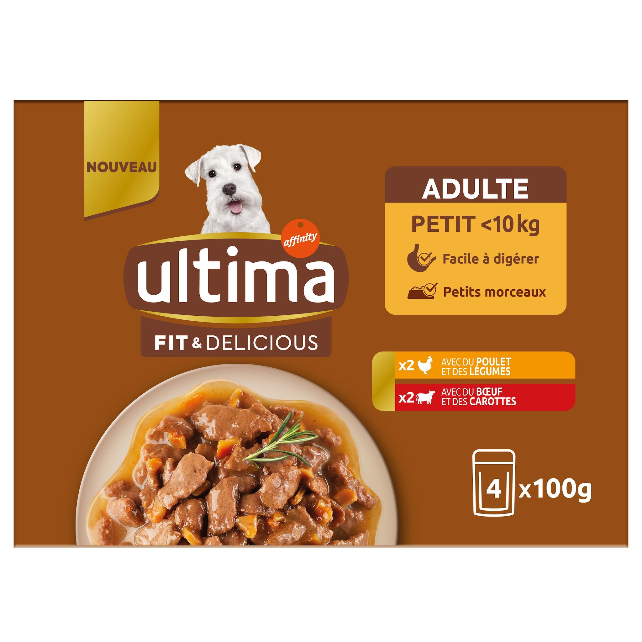 ULTIMA Sachets repas au poulet et boeuf pour petit chien 4 sachets 4x100g