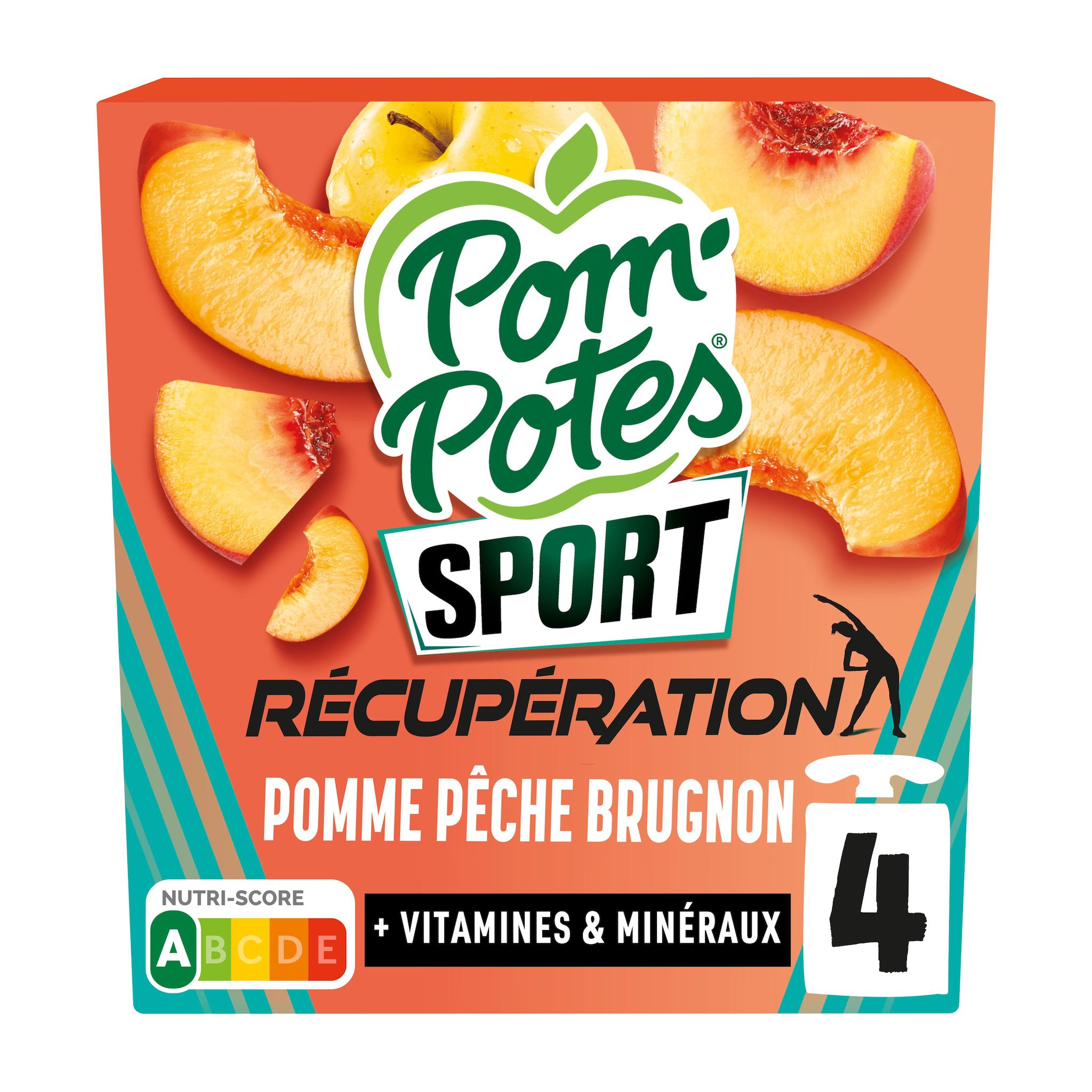 POM'POTES Sport compotes récupération pomme pêche brugnon sans sucres ajoutés 4x90g