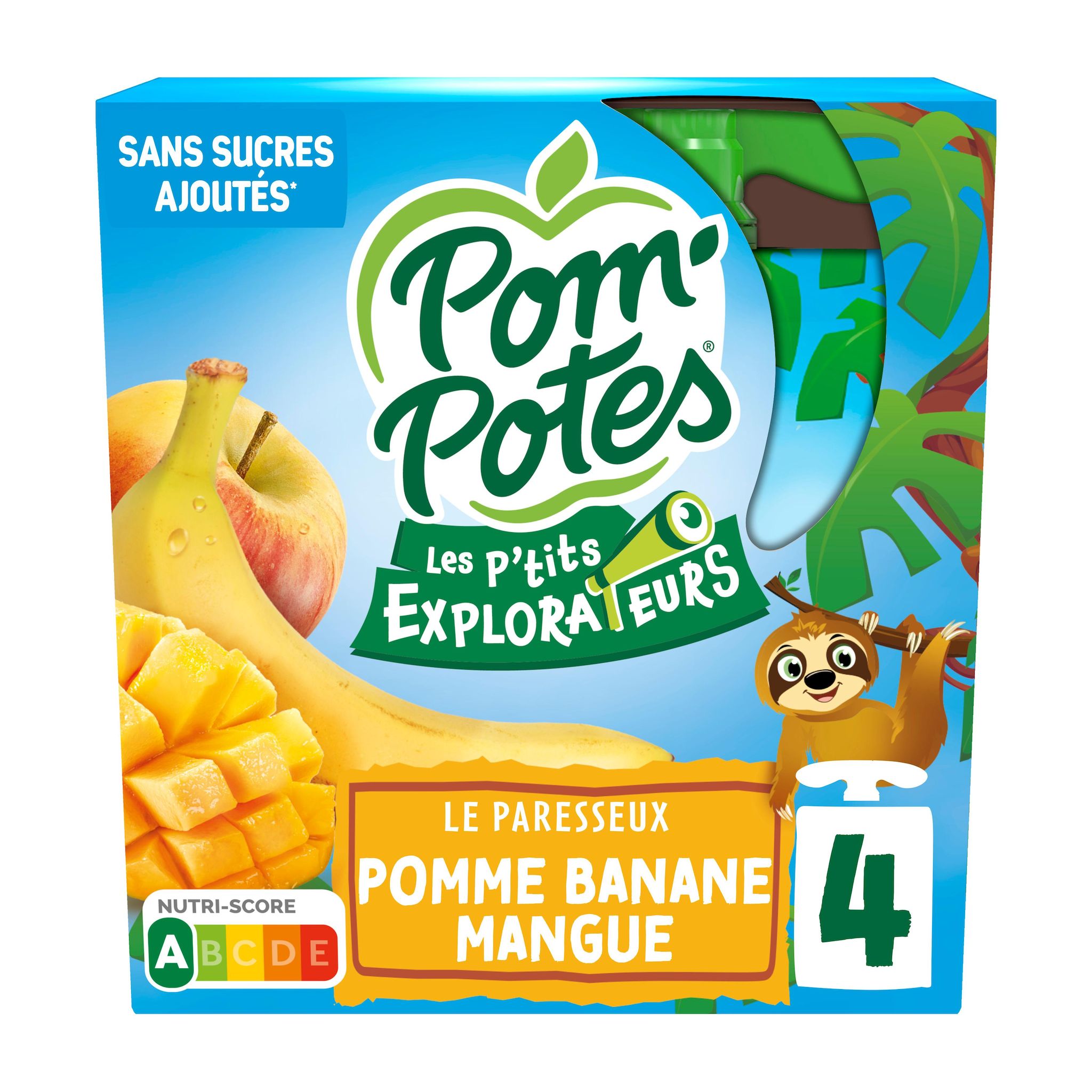 POM'POTES Les P'tits Explorateurs Gourdes compote de pomme banane mangue sans sucres ajoutés 4x90g
