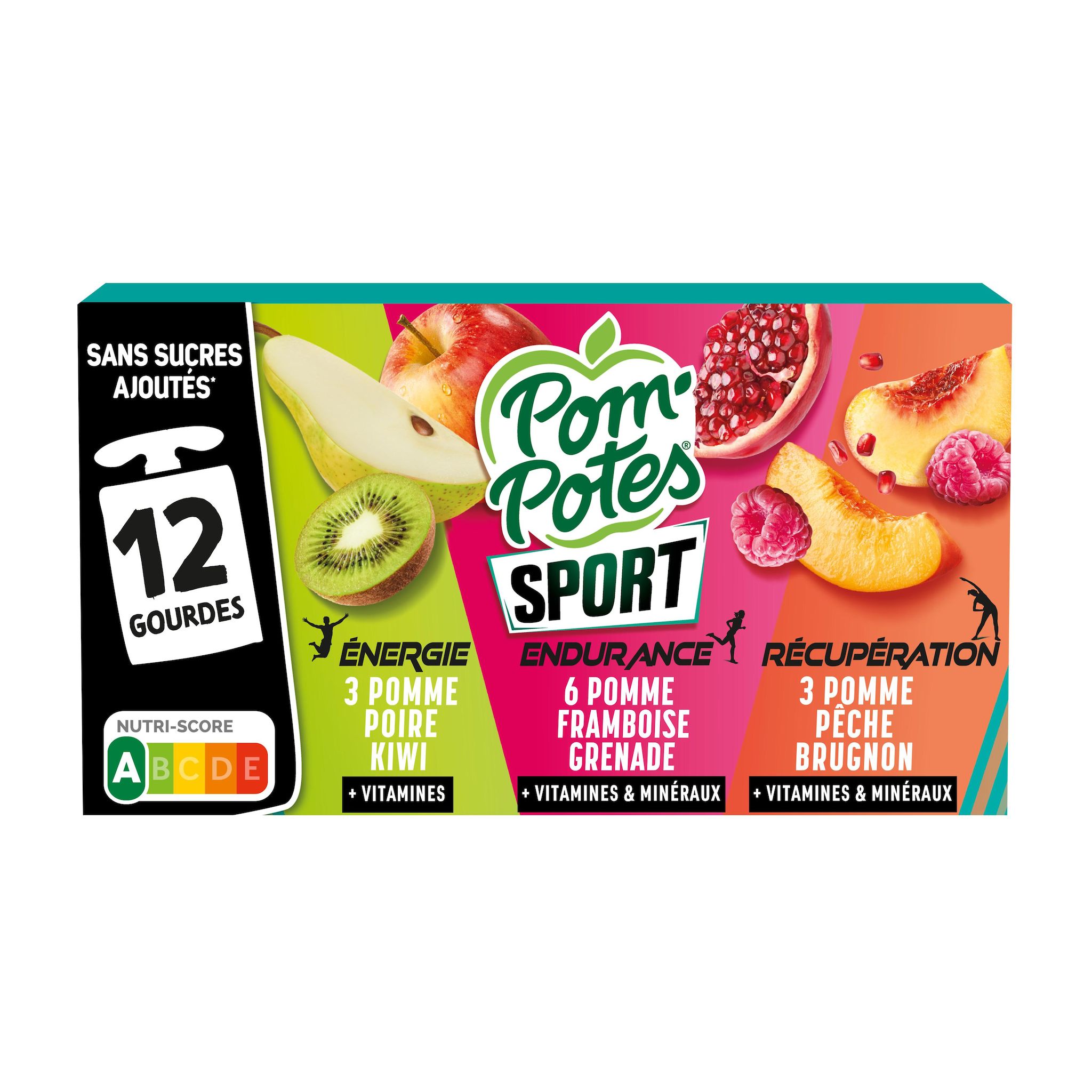 POM'POTES Sport gourdes compote énergie endurance et récupération panachés sans sucres ajoutés 12x90g