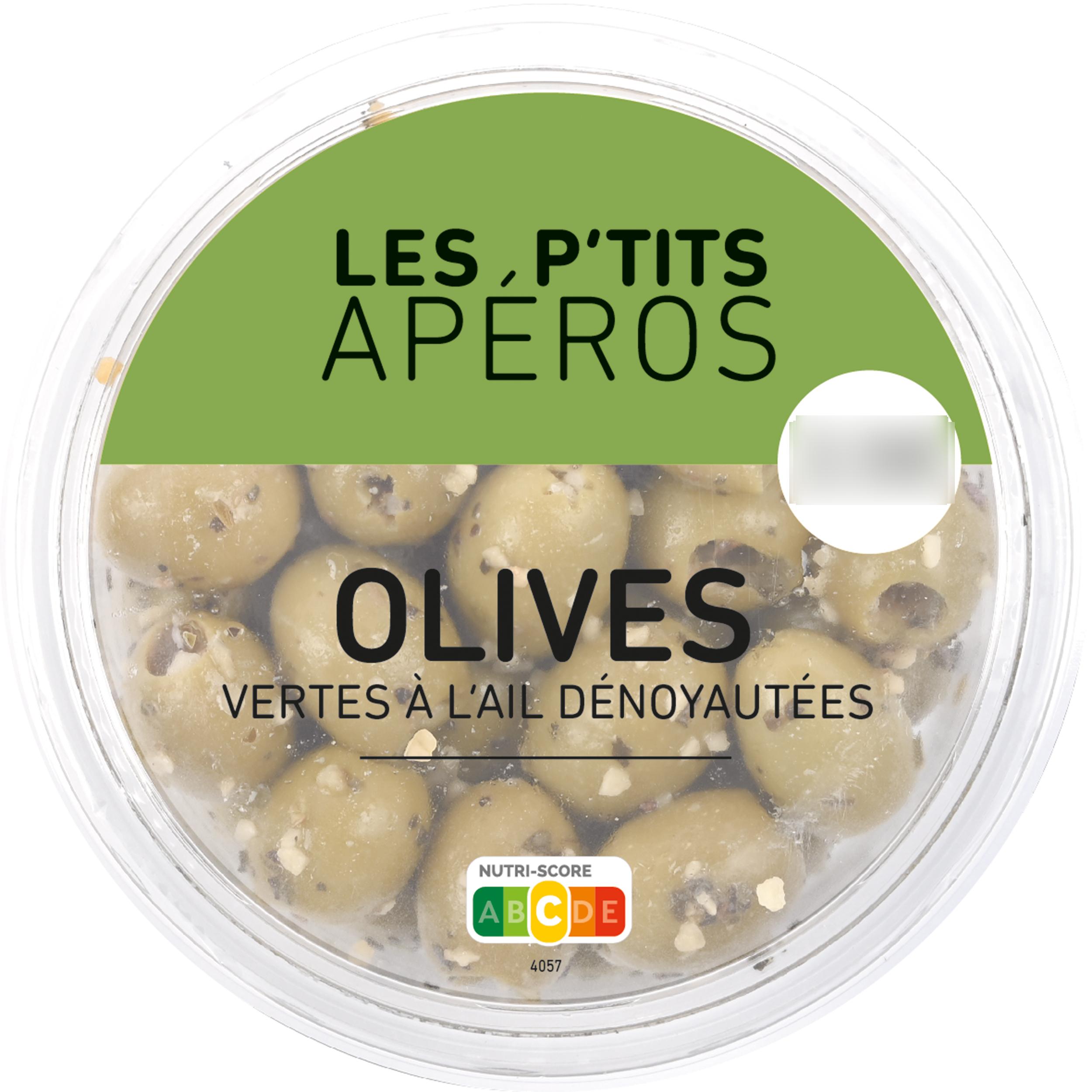 LES P'TITS APEROS Olives vertes dénoyautées à l'ail à la Grecque 150g