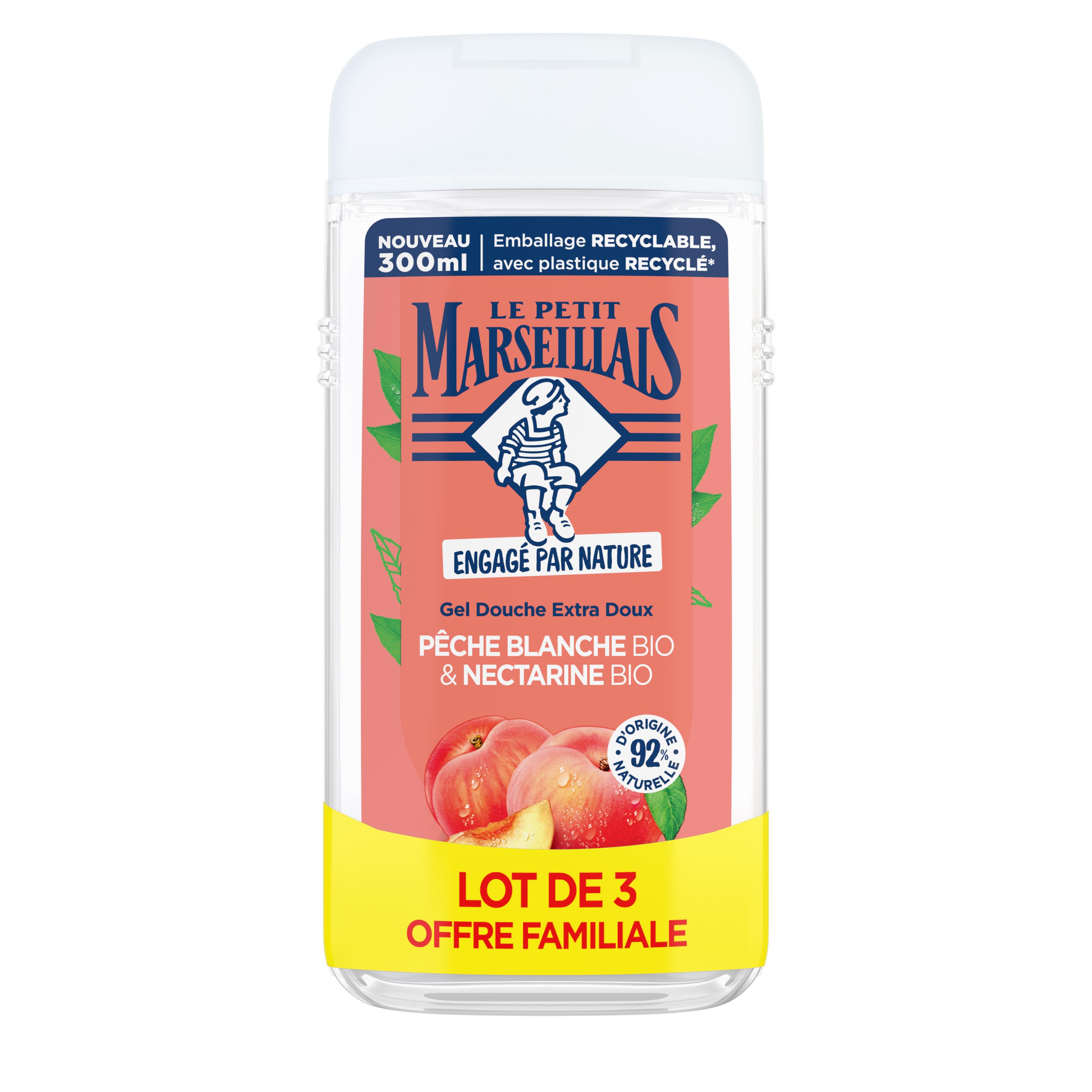 LE PETIT MARSEILLAIS Gel douche bio à la pêche blanche et nectarine 3x300ml