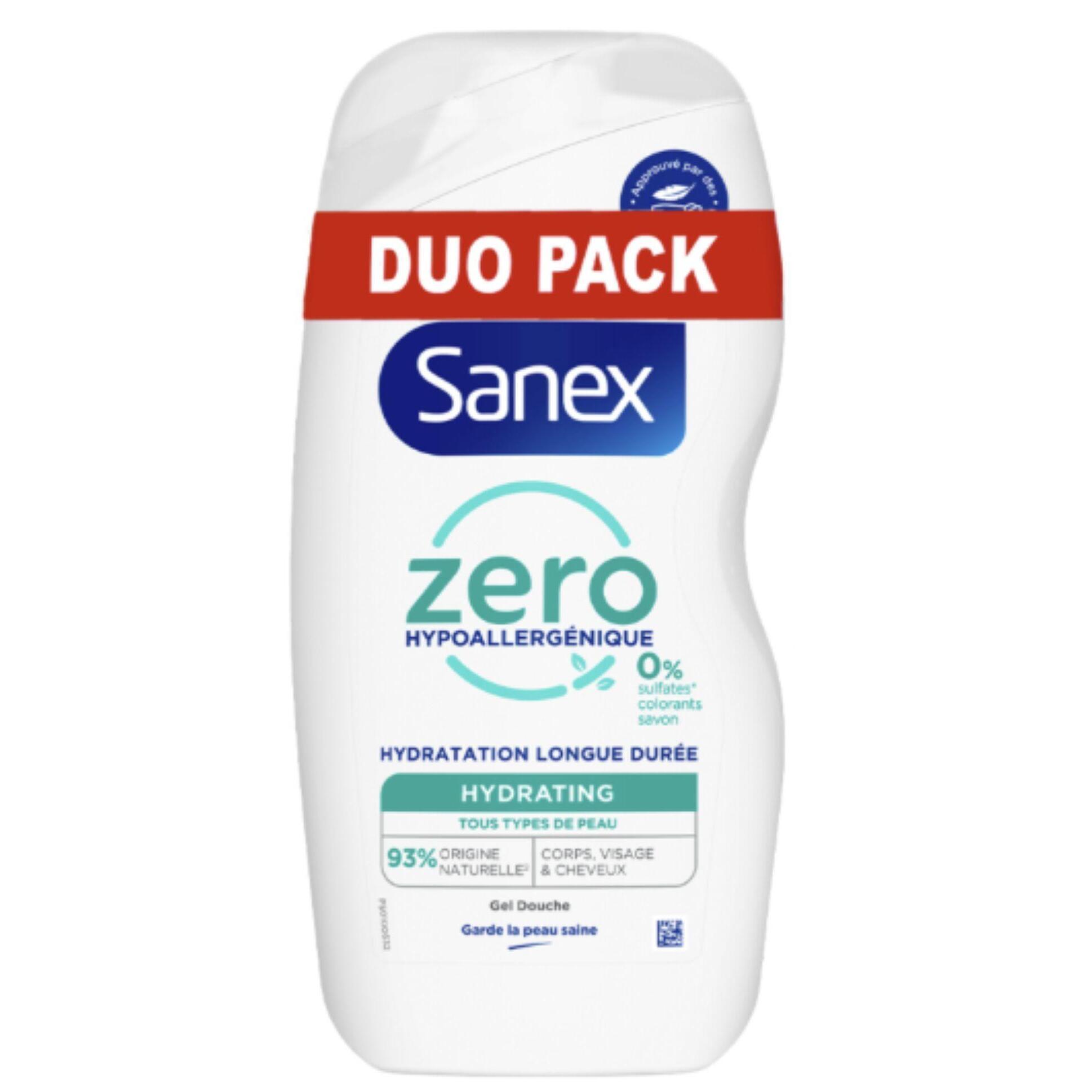 SANEX Gel douche zéro hypoallergénique hydratant tous types de peaux 2x475ml