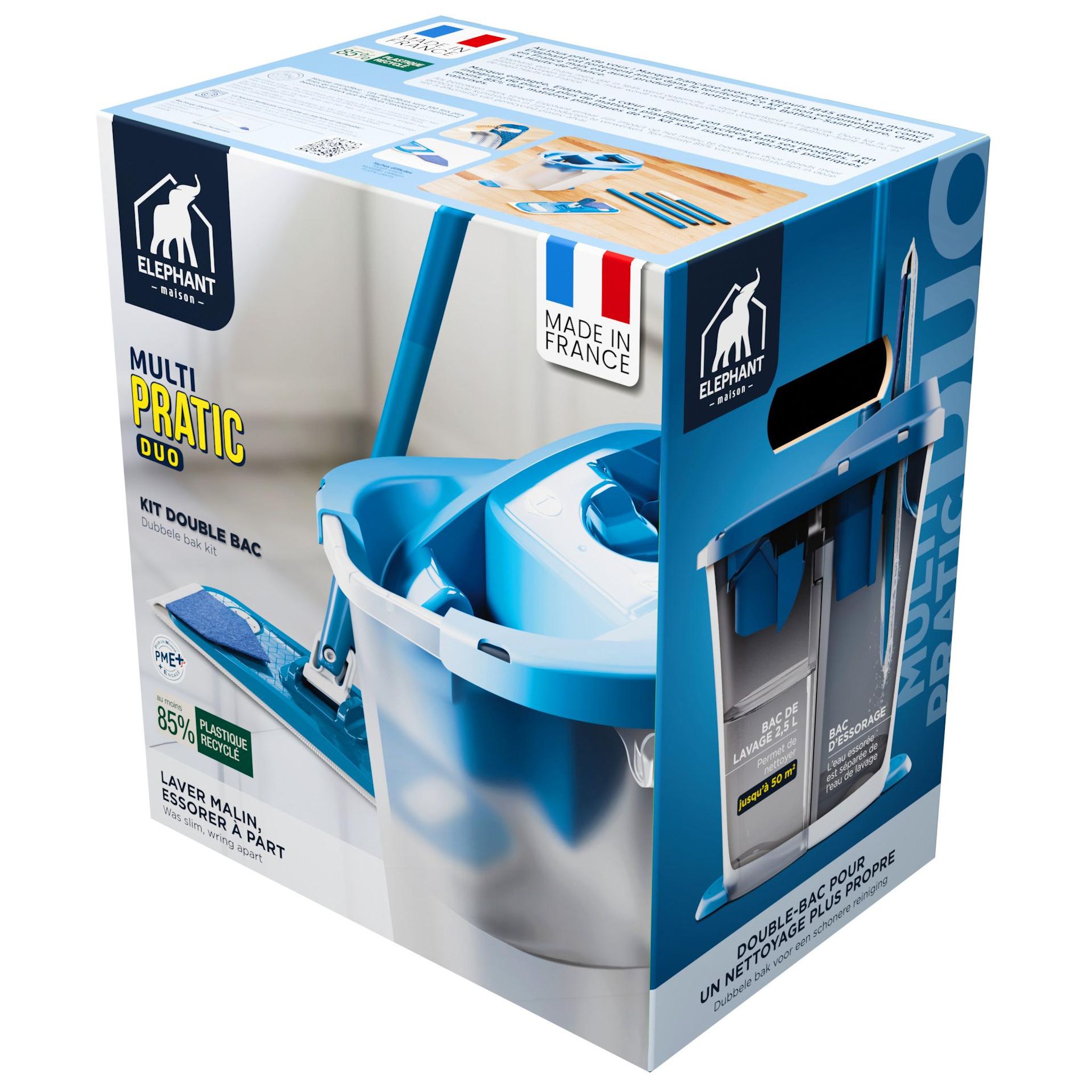 ELEPHANT Balais serpillère kit microfibre avec essoreur intégré 1 pièce
