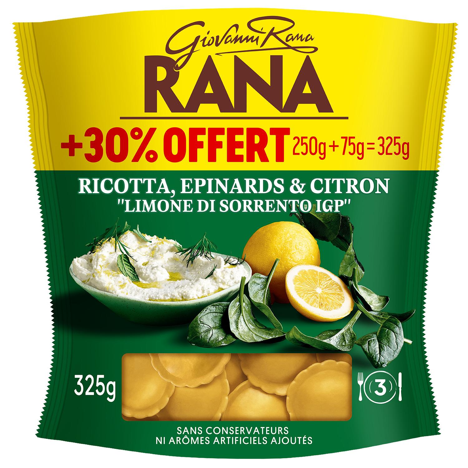 RANA Ravioli ricotta épinards et citron Limone di Sorrento IGP 3 parts 250g+30% offert