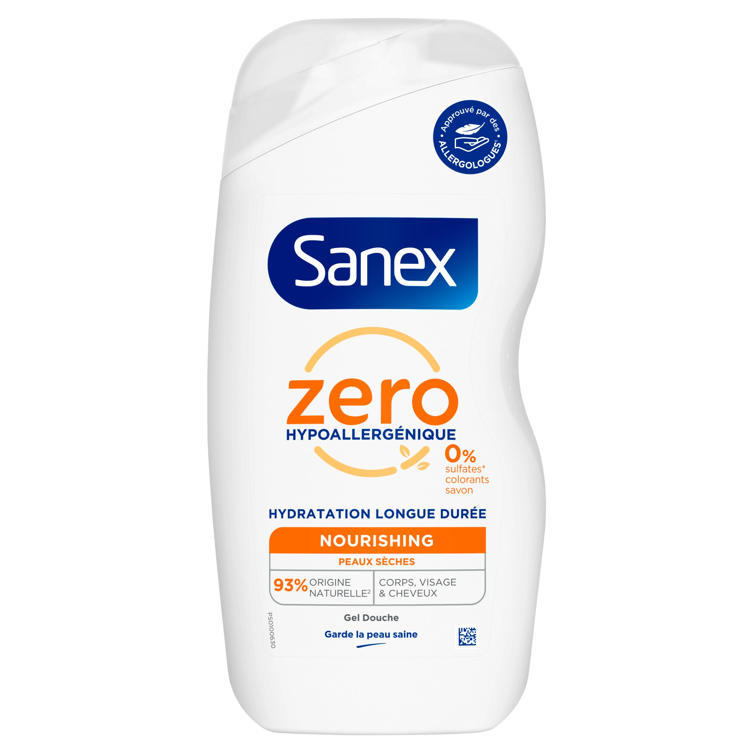 SANEX Gel douche zéro hypoallergénique nourrissant peaux sèches 475ml