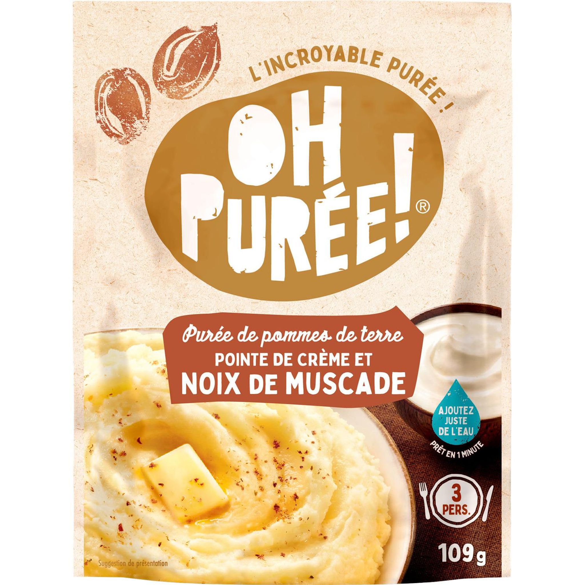 OH PUREE! Purée de pomme de terre pointe de crème et noix de muscade 3 portions 109g