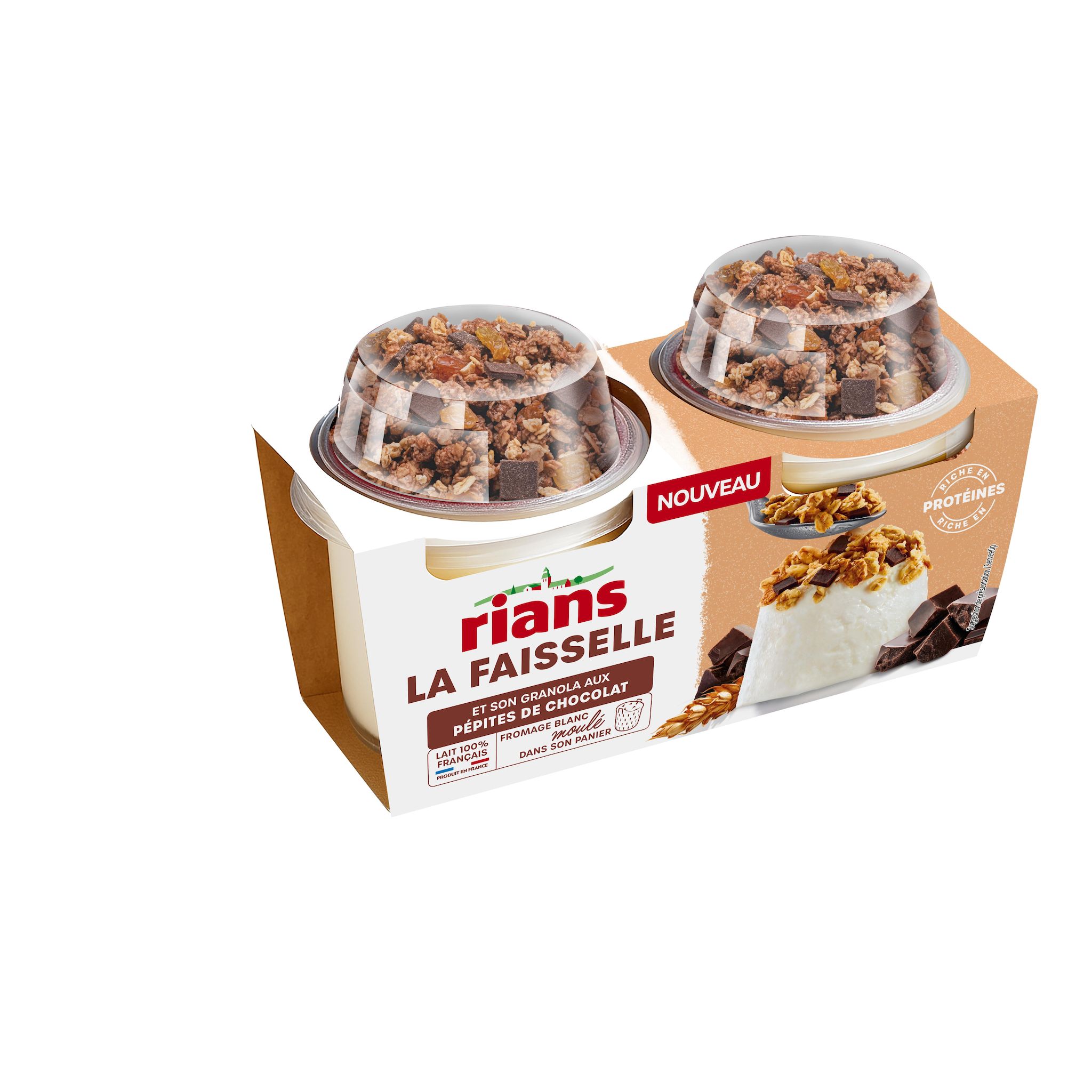 RIANS Faisselle et son granola aux pépites de chocolat 2x120g