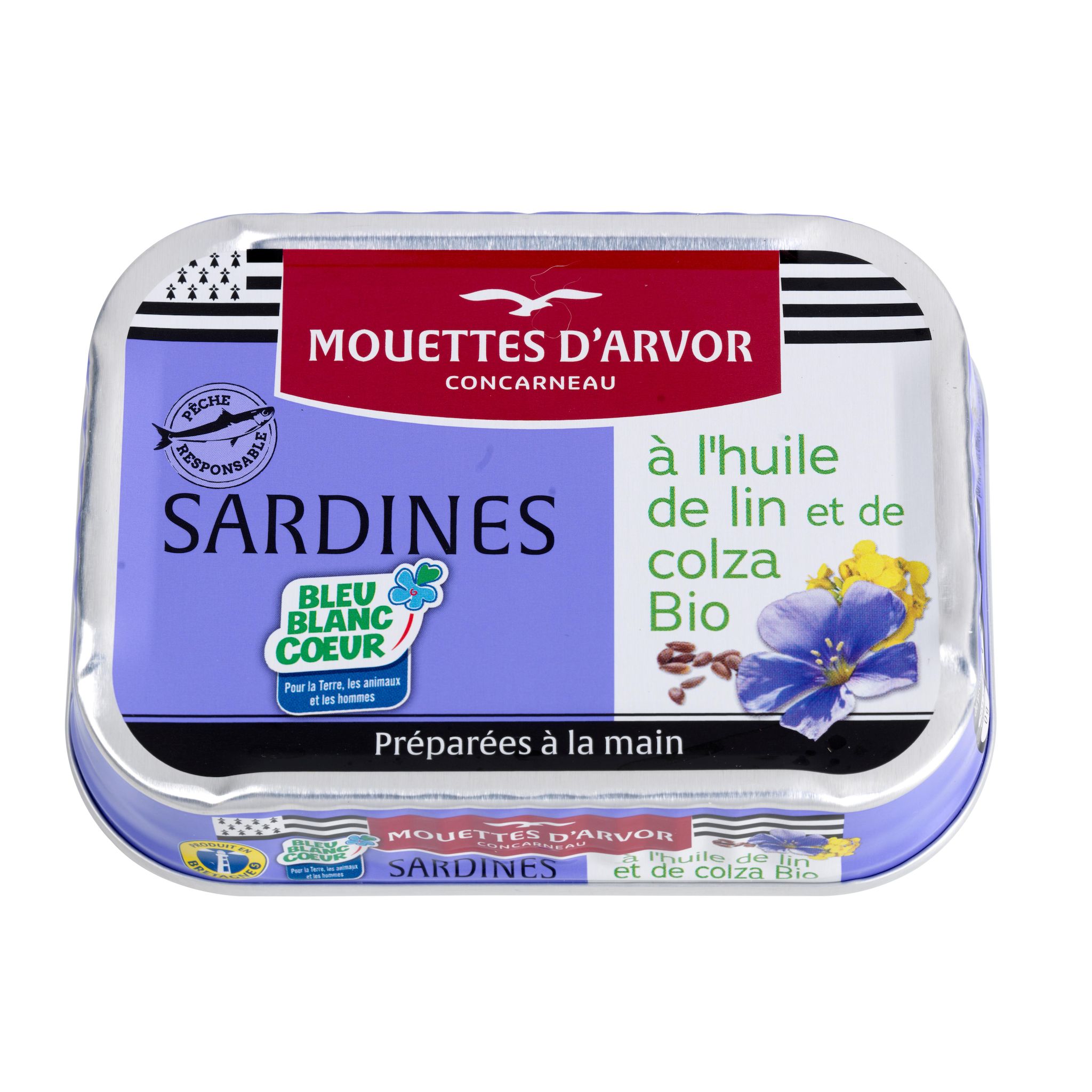 MOUETTES D'ARVOR Sardines à l'huile de lin et de colza bio 115g