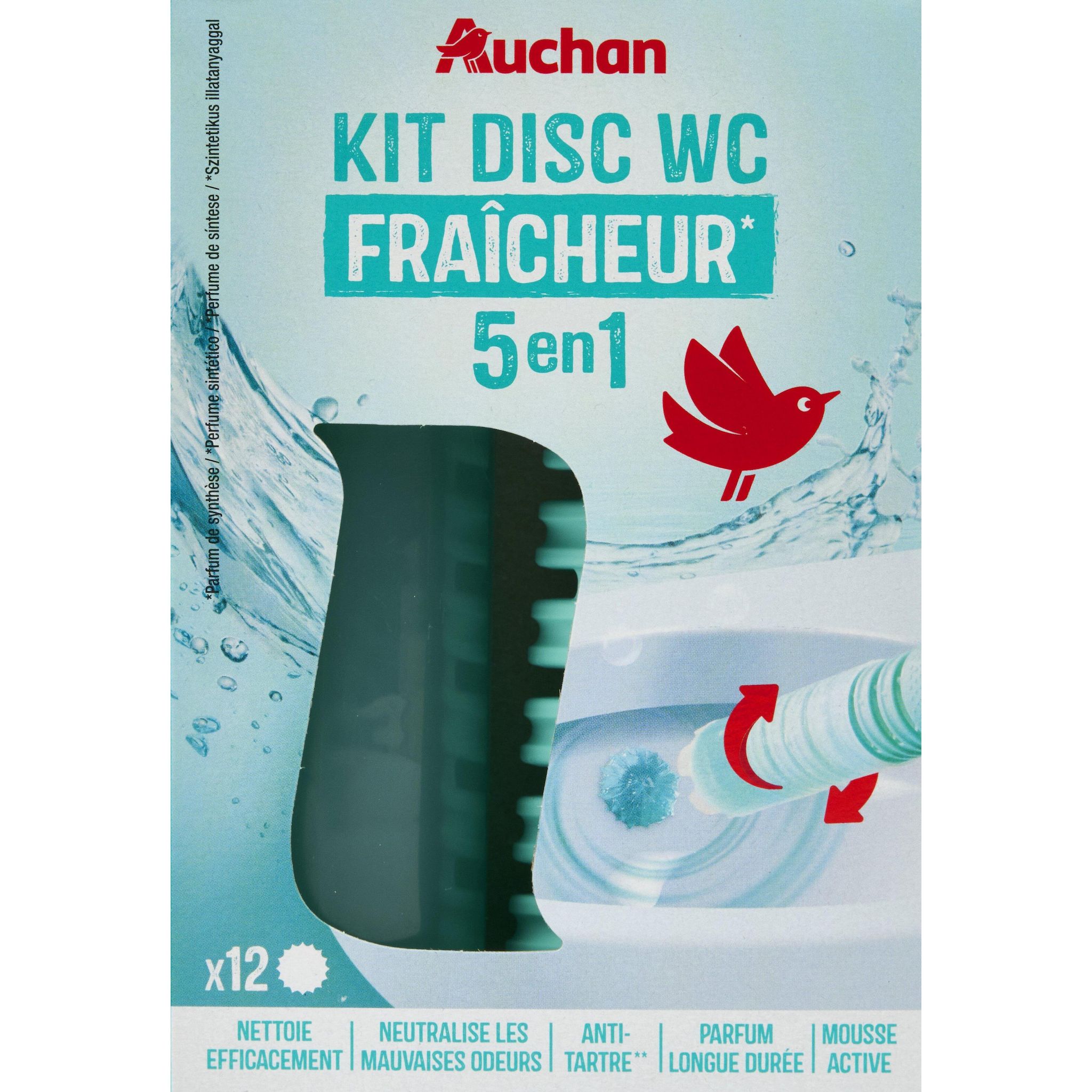 AUCHAN Gel nettoyant wc fraîcheur 12 disques