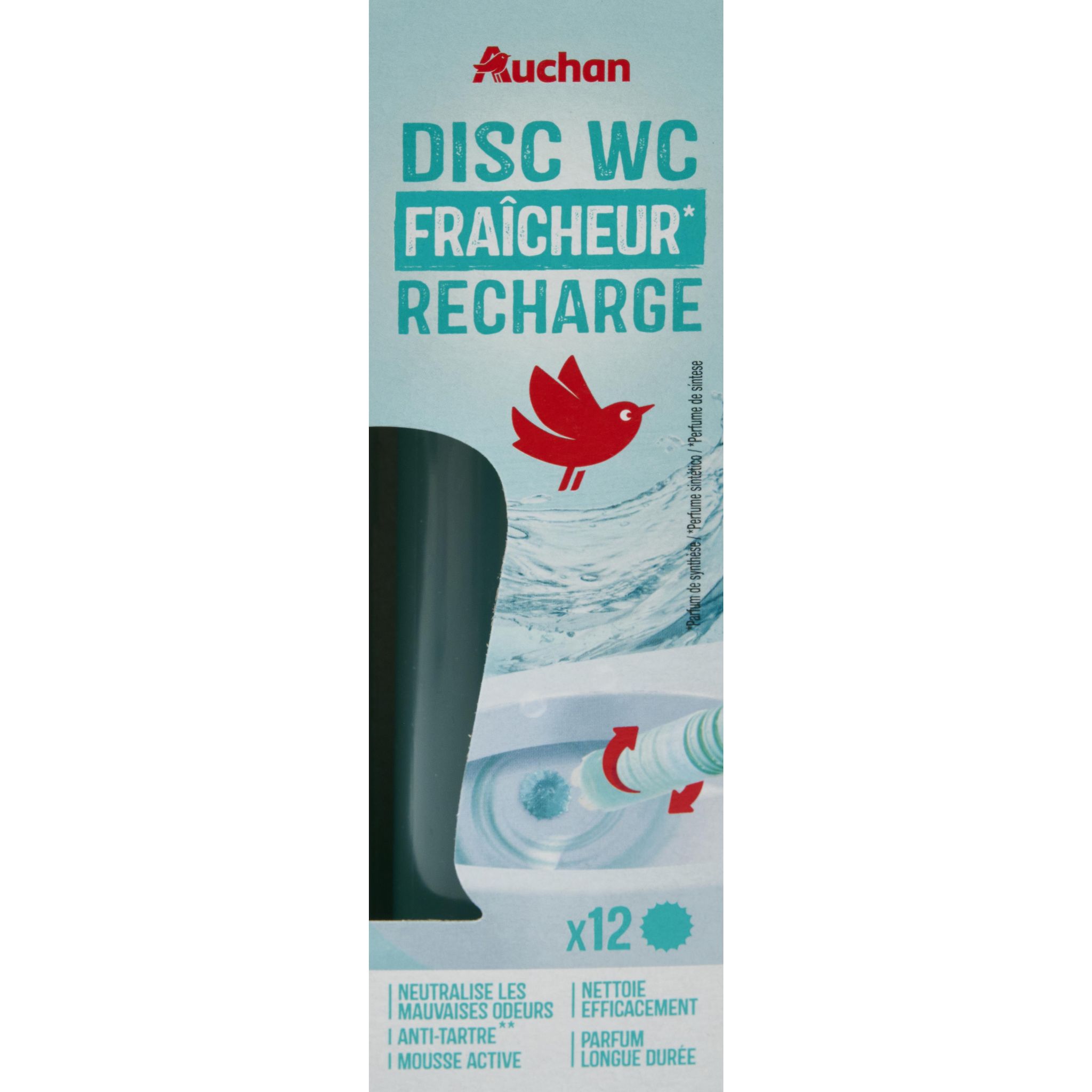 AUCHAN Recharge disc wc fraîcheur neutralise les mauvaises odeurs prévient la formation du tartre 12 pièces