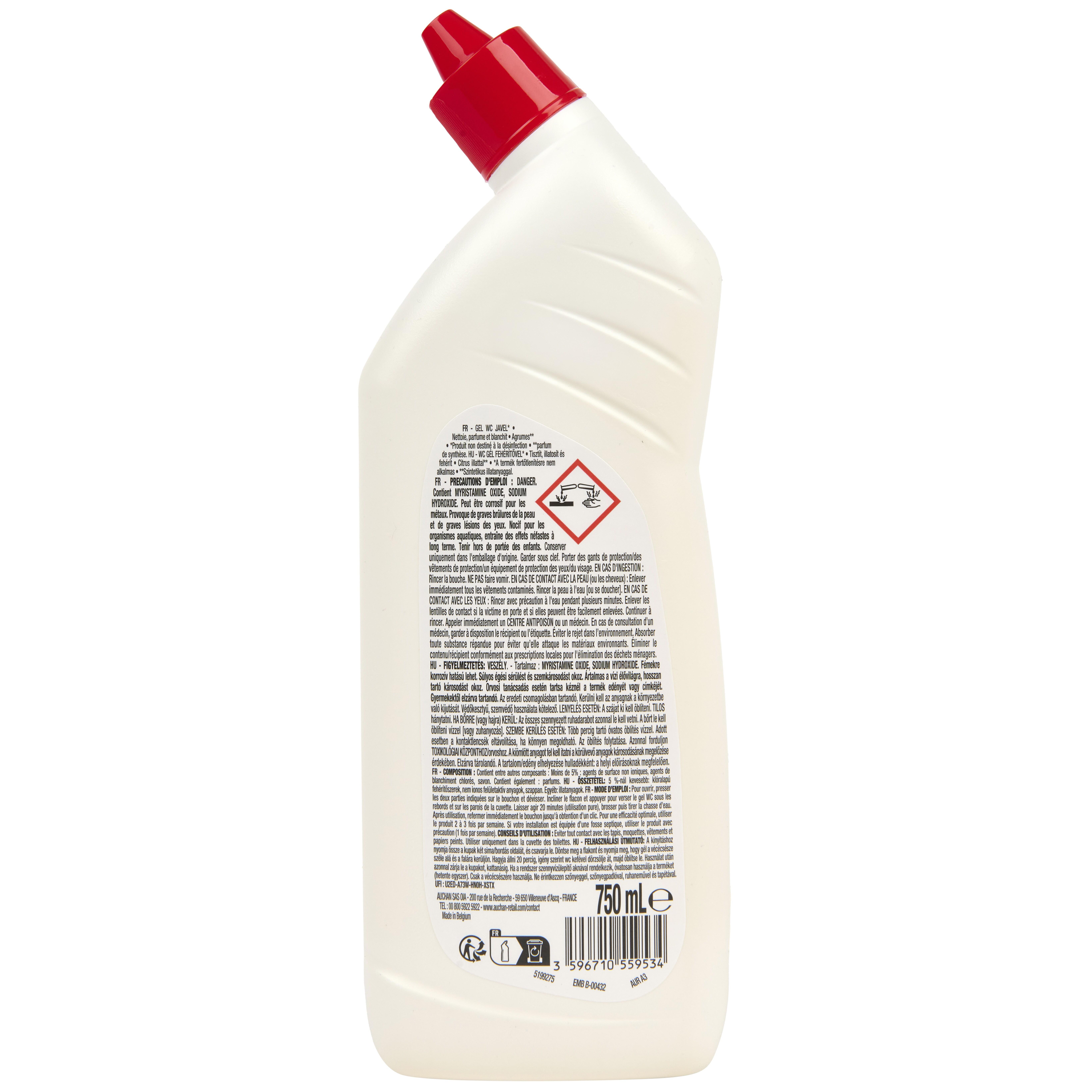 Voir la diapositive 2 : AUCHAN Gel WC nettoyant - agrume - avec eau de javel 750ml