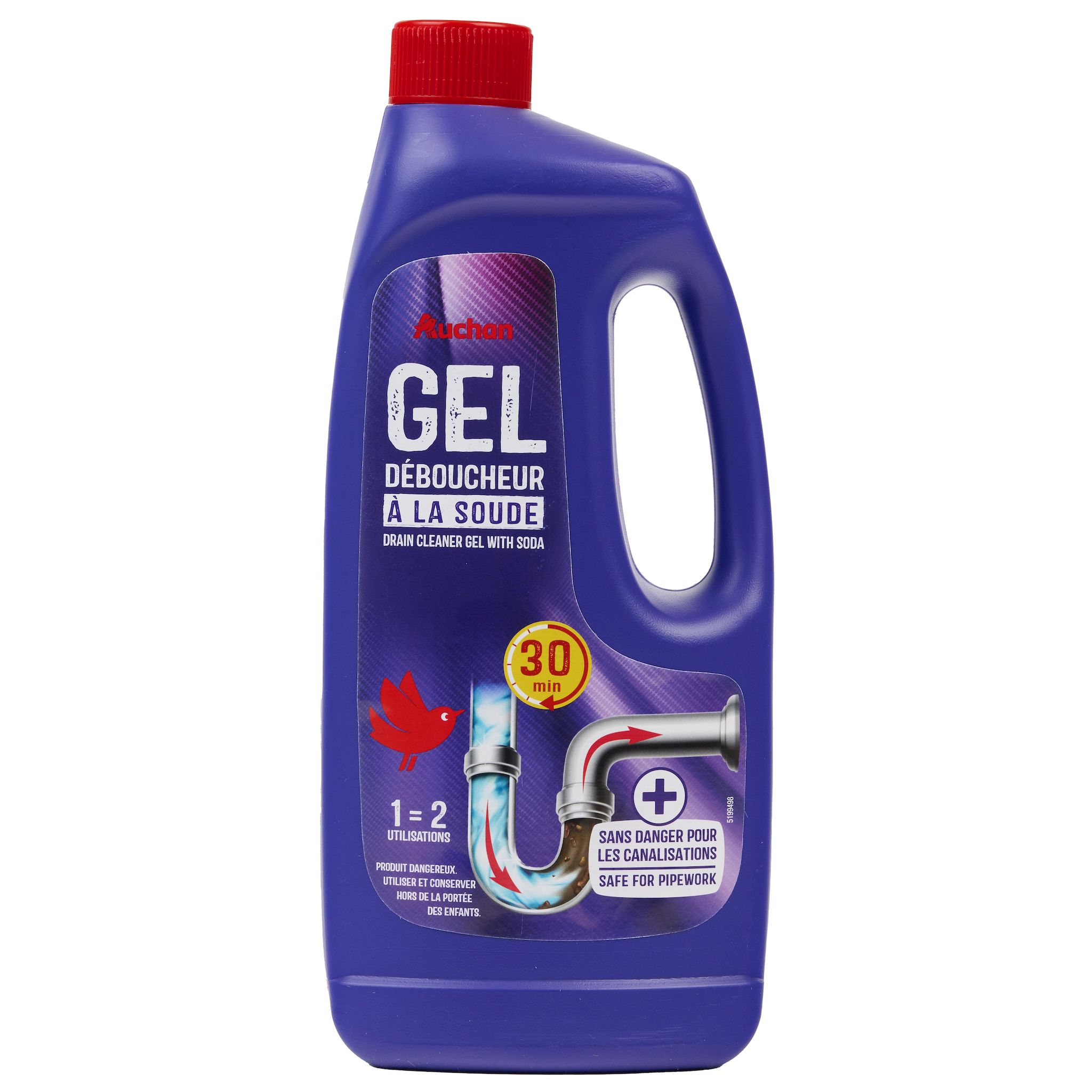 Voir la diapositive 1 : AUCHAN Gel déboucheur à la soude 1l