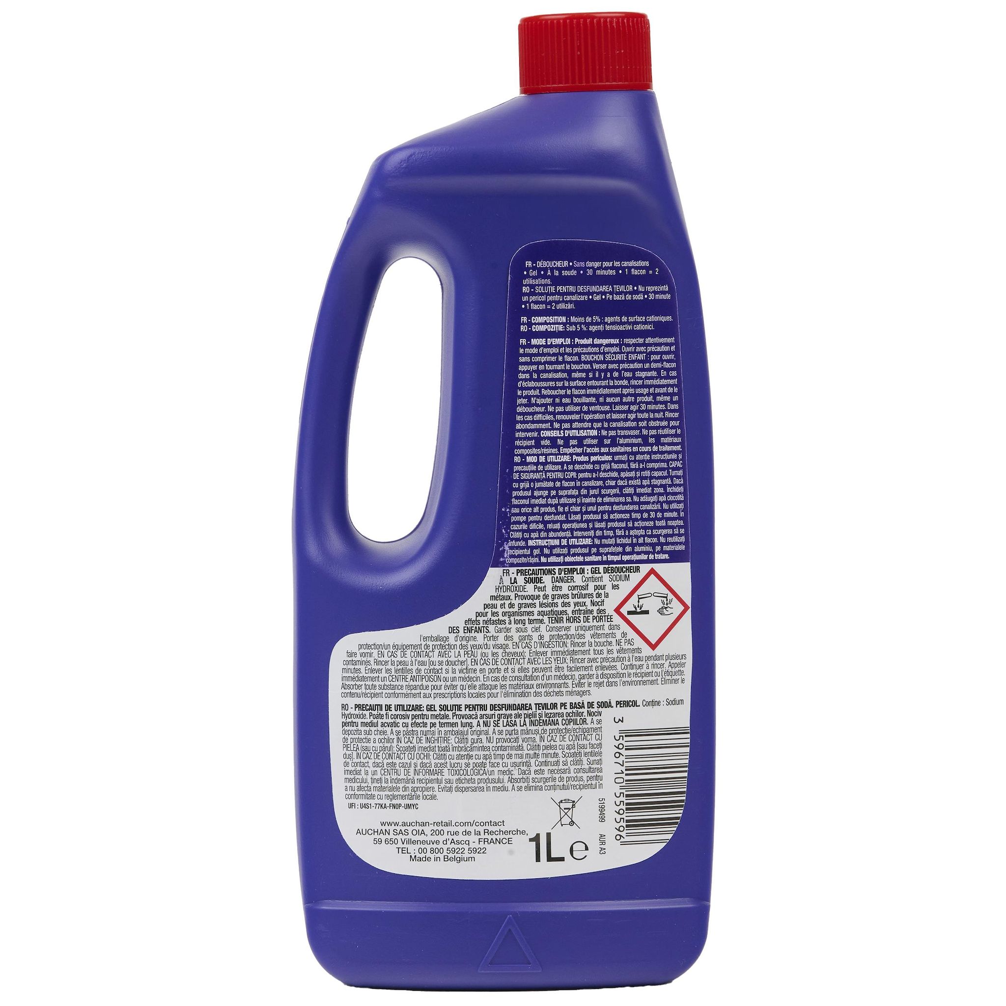 Voir la diapositive 2 : AUCHAN Gel déboucheur à la soude 1l