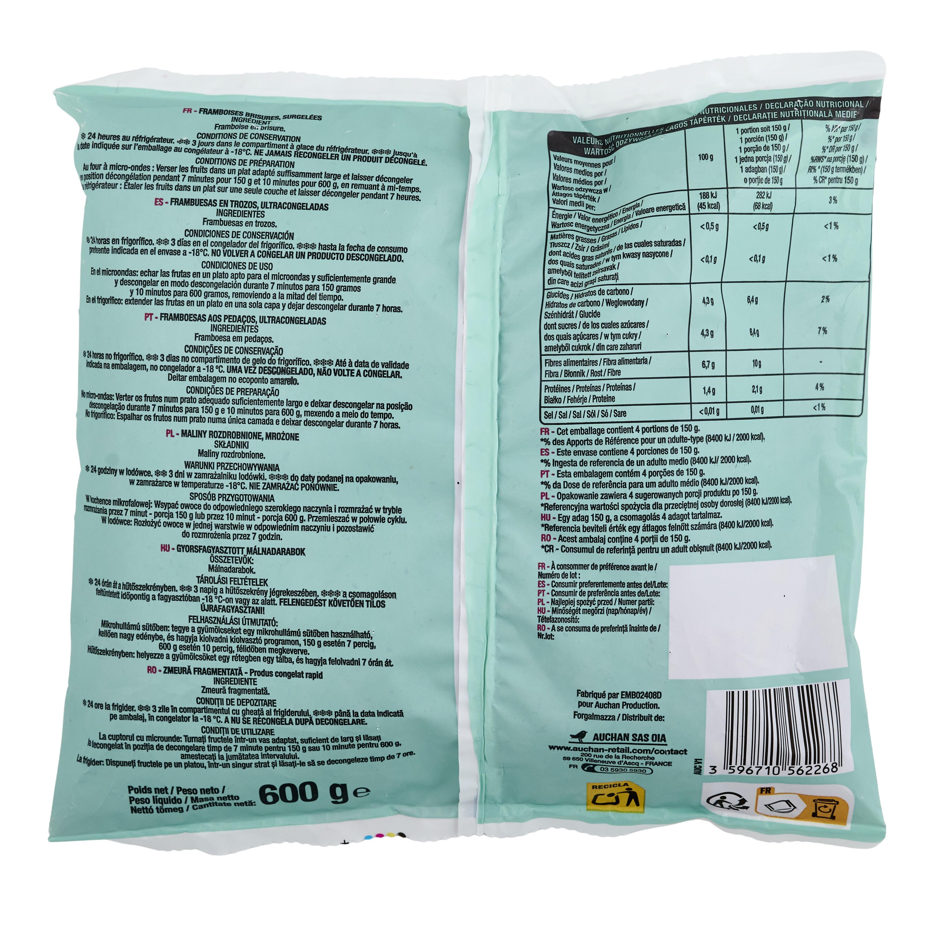 Voir la diapositive 2 : AUCHAN Framboises brisure 600g