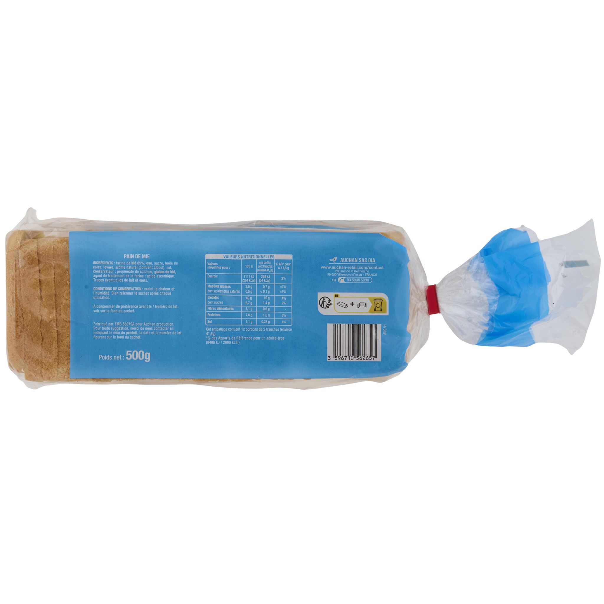 Voir la diapositive 2 : AUCHAN Pain de mie nature classic nature 24 tranches 500g