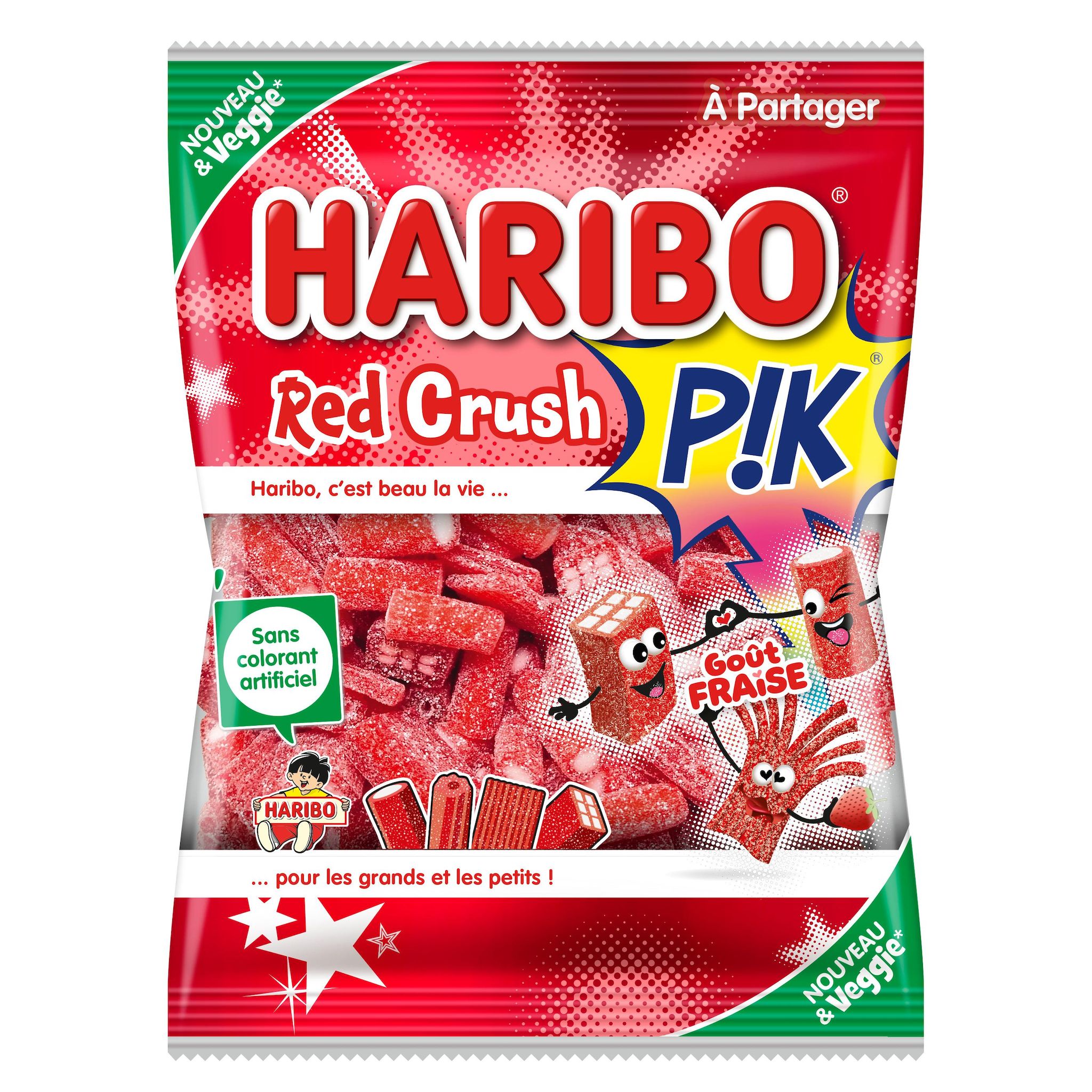 HARIBO Assortiment de bonbons red crush acidulés goût fraise 180g