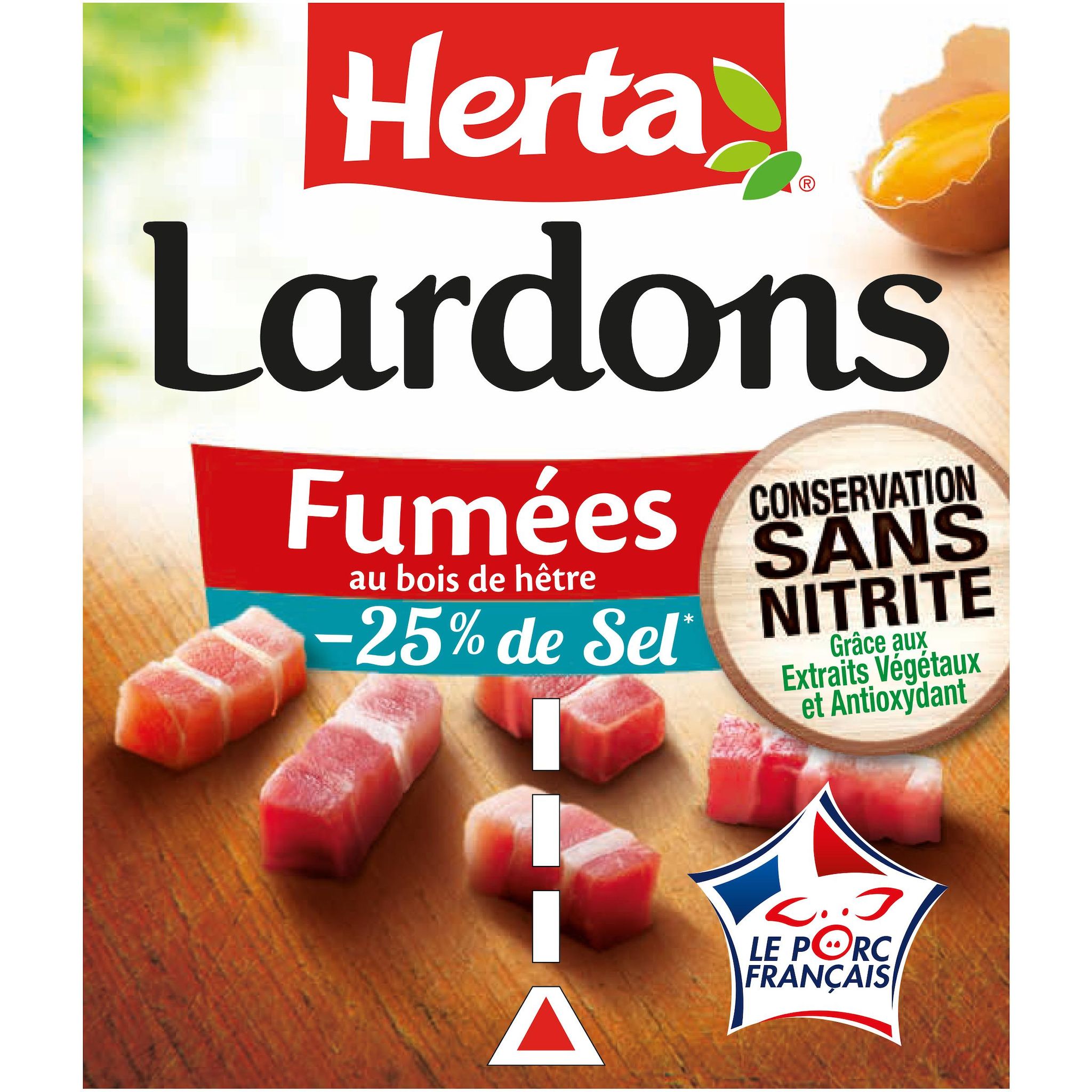 HERTA Lardons fumés -25% de sel sans nitrite 2x75g