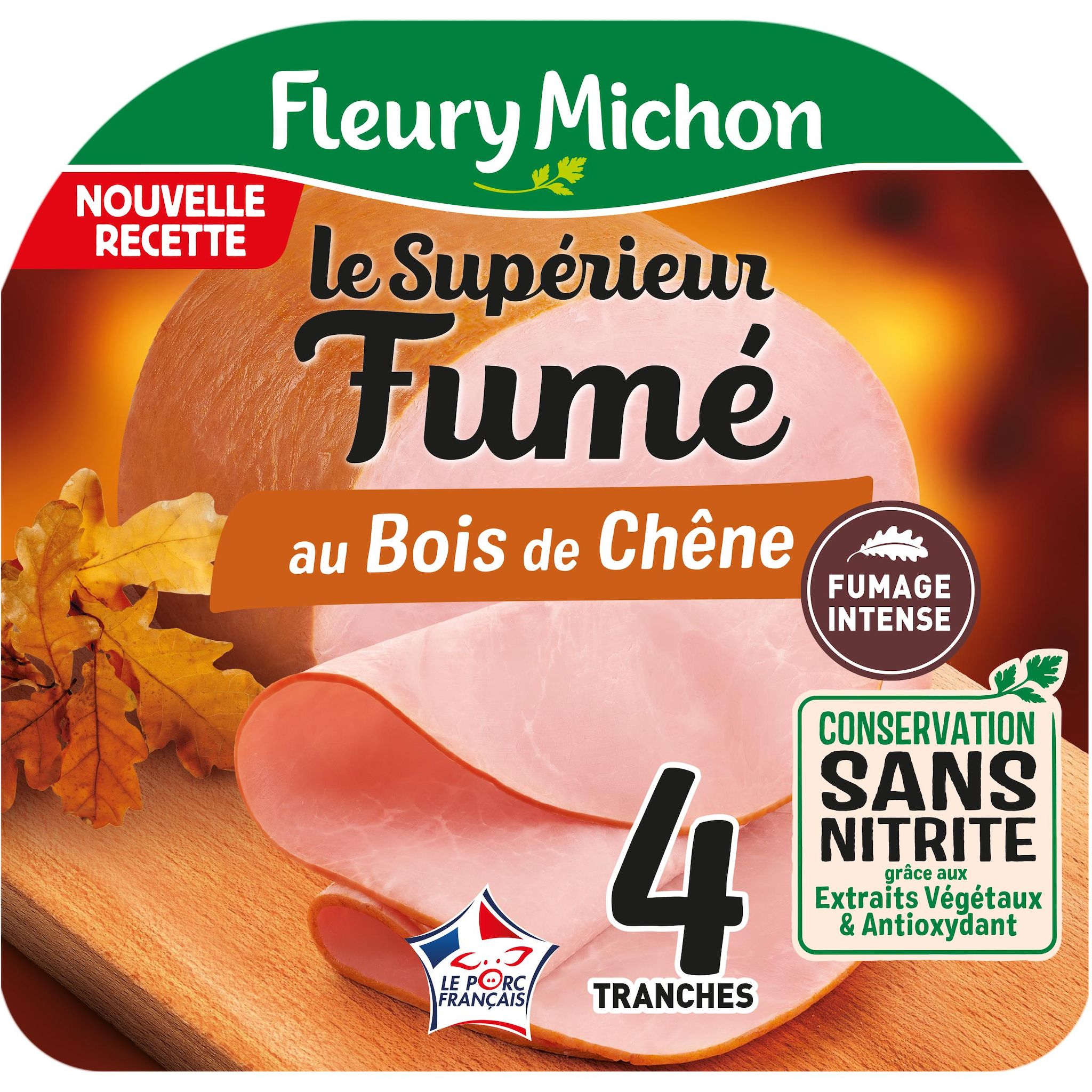 FLEURY MICHON Jambon le Supérieur fumé sans couenne sans nitrite 4 tranches 120g