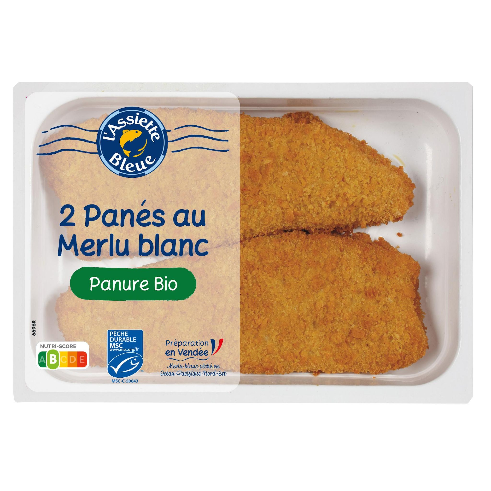 L'ASSIETTE BLEUE Panés au merlu blanc MSC panure bio 2 pièces 180g