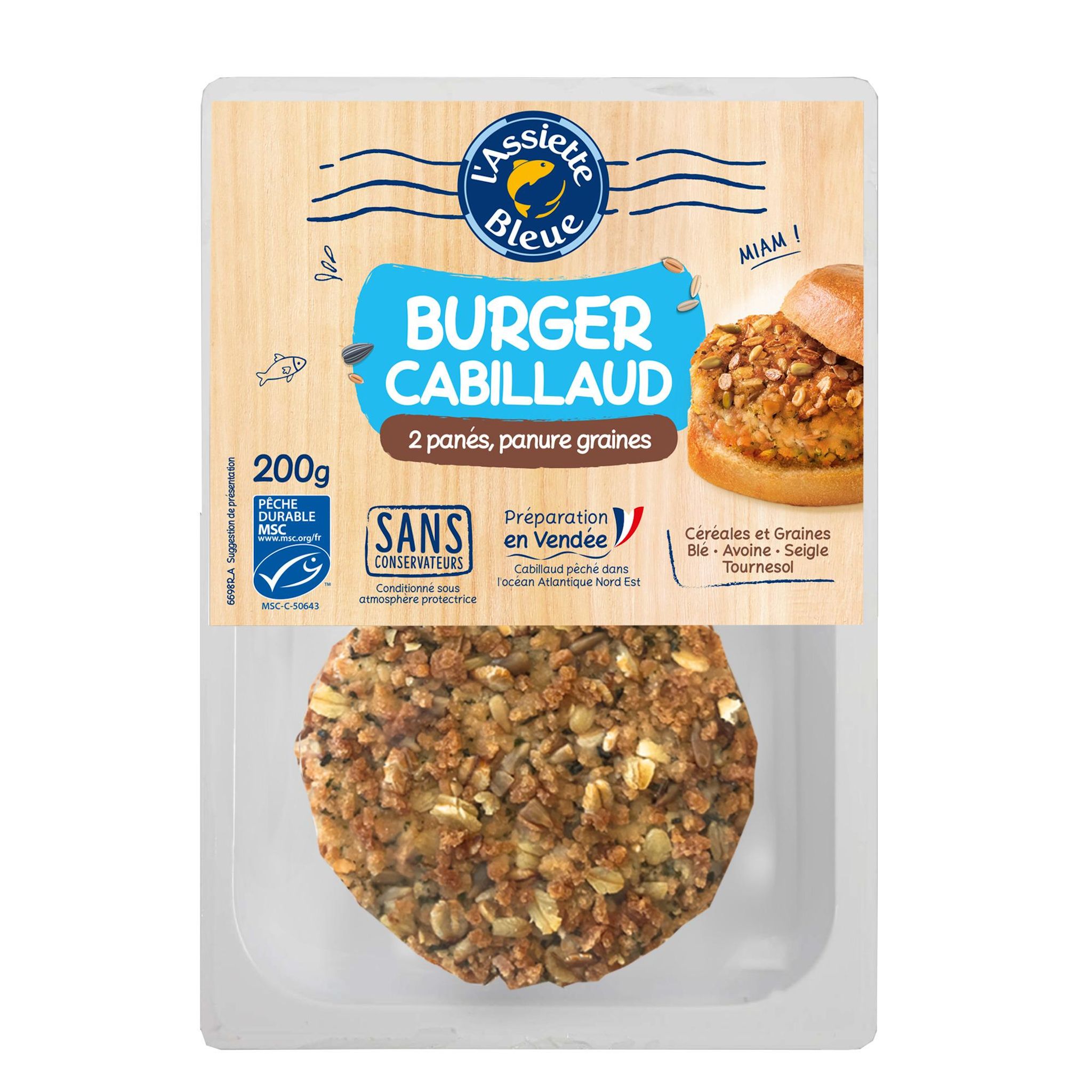 L'ASSIETTE BLEUE Burger cabillaud MSC 2 pièces 200g