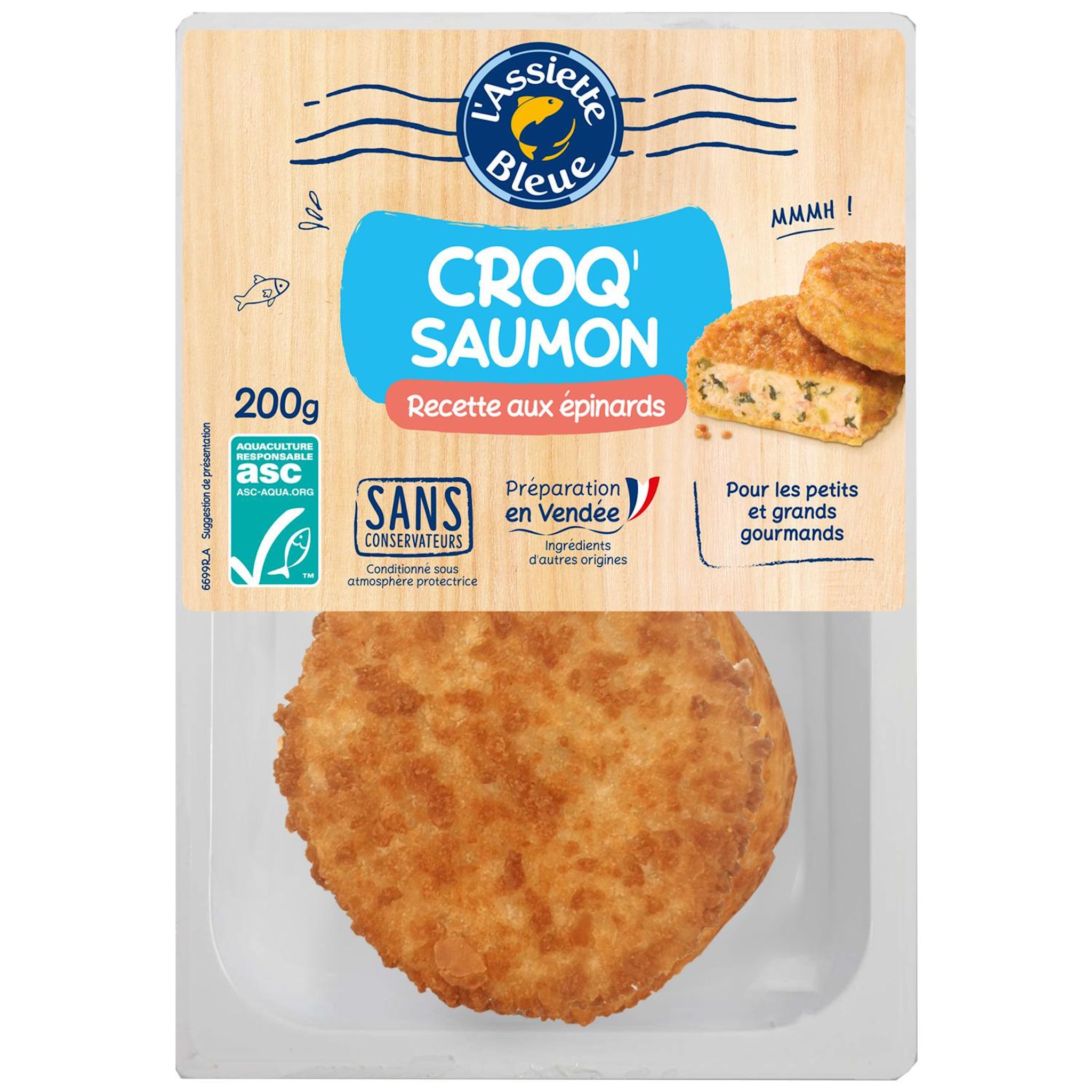 L'ASSIETTE BLEUE Croq' saumon ASC recette aux épinards 2 pièces 200g