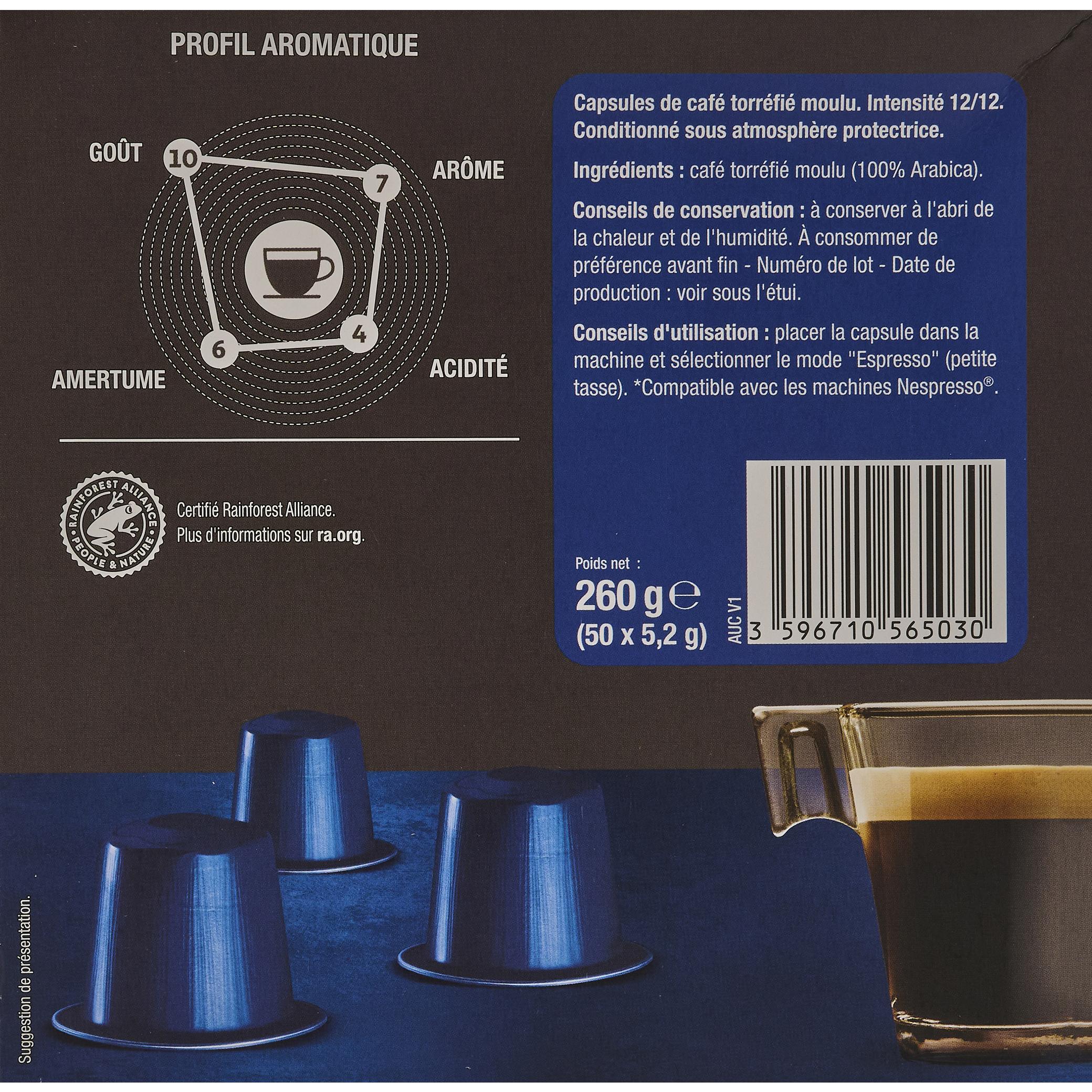 Voir la diapositive 2 : AUCHAN Café fortissimo capsules alu compatibles nespresso 50x5,2g
