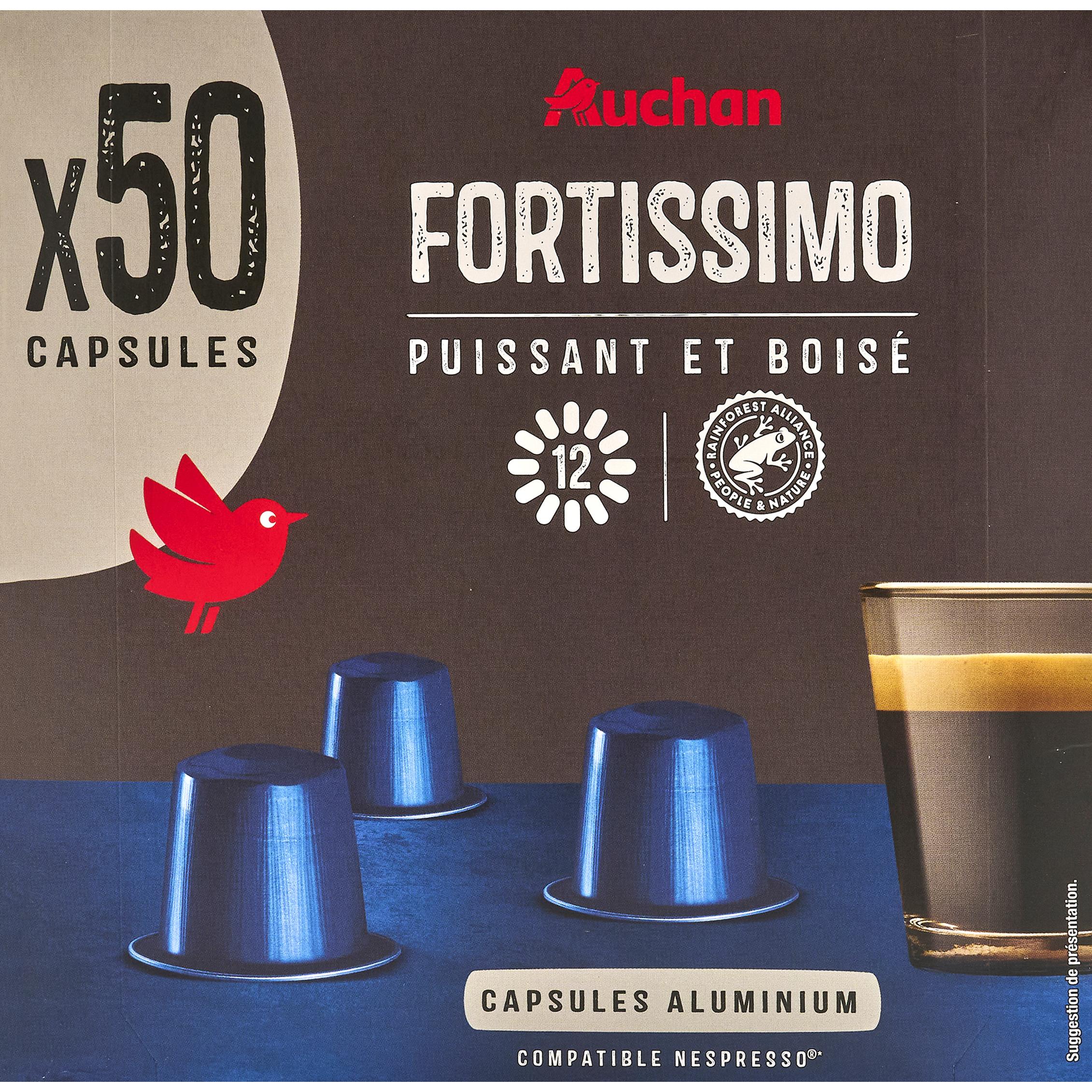 Voir la diapositive 3 : AUCHAN Café fortissimo capsules alu compatibles nespresso 50x5,2g
