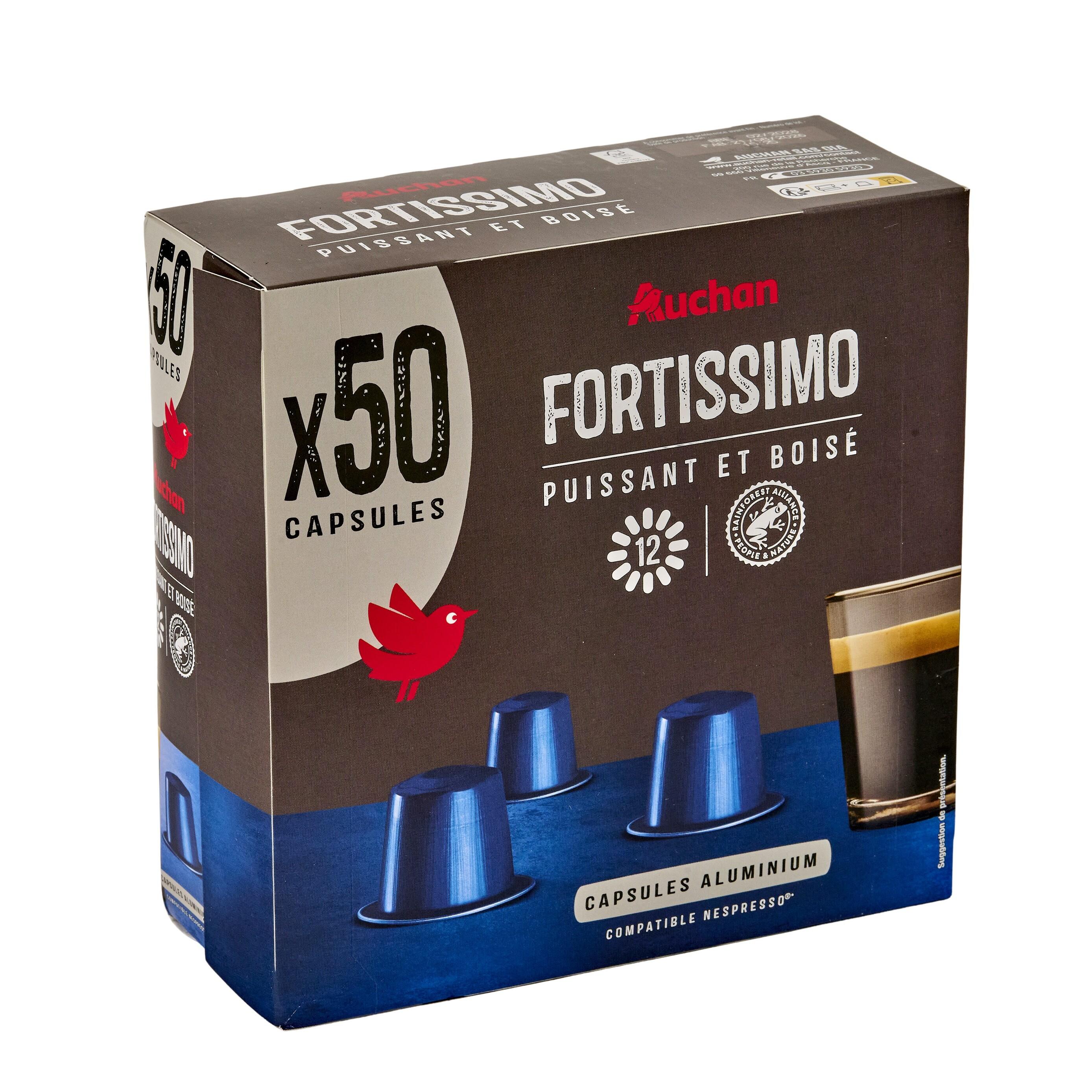Voir la diapositive 4 : AUCHAN Café fortissimo capsules alu compatibles nespresso 50x5,2g