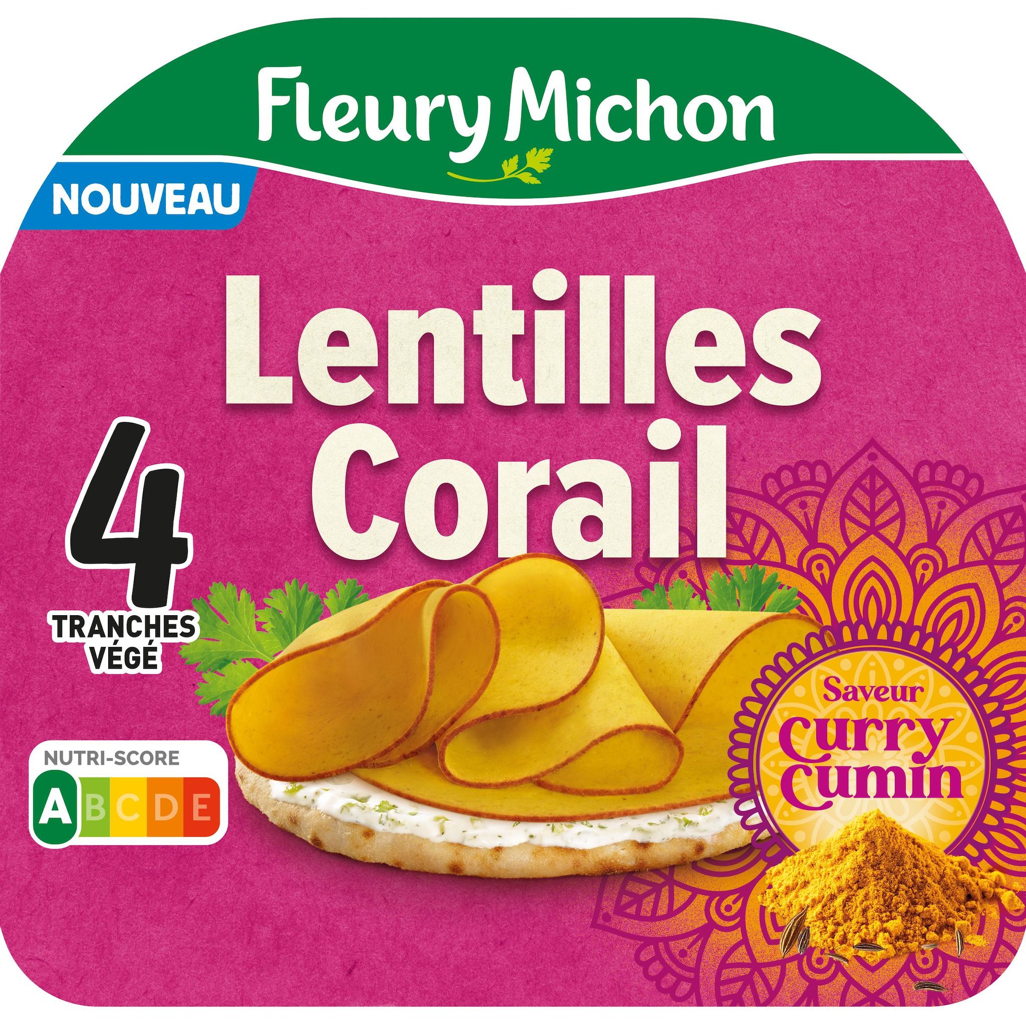 FLEURY MICHON Les tranches végétales lentilles corail saveur curry cumin 4 tranches 120g