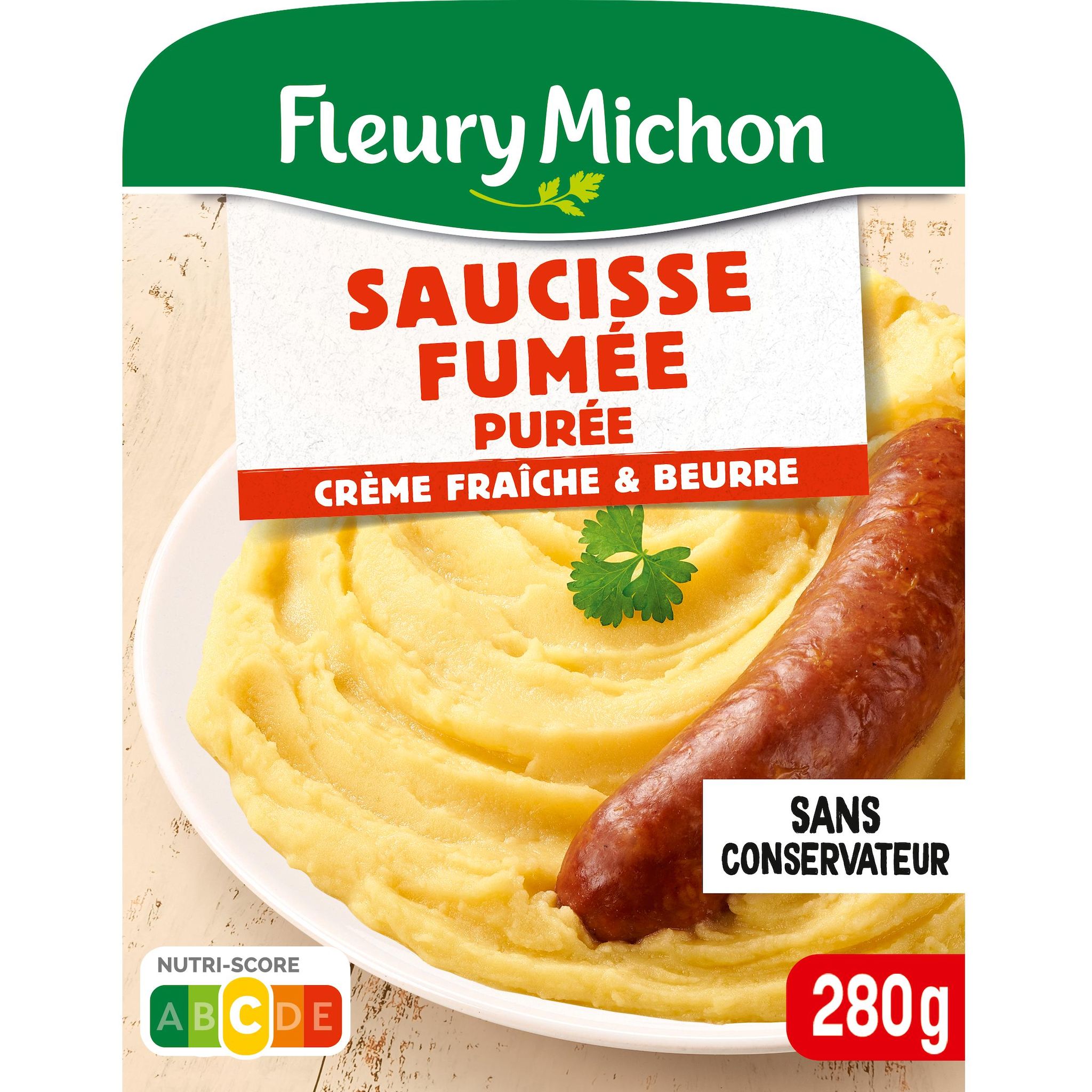 FLEURY MICHON Saucisse fumée purée crème fraîche et beurre 1 part 280g