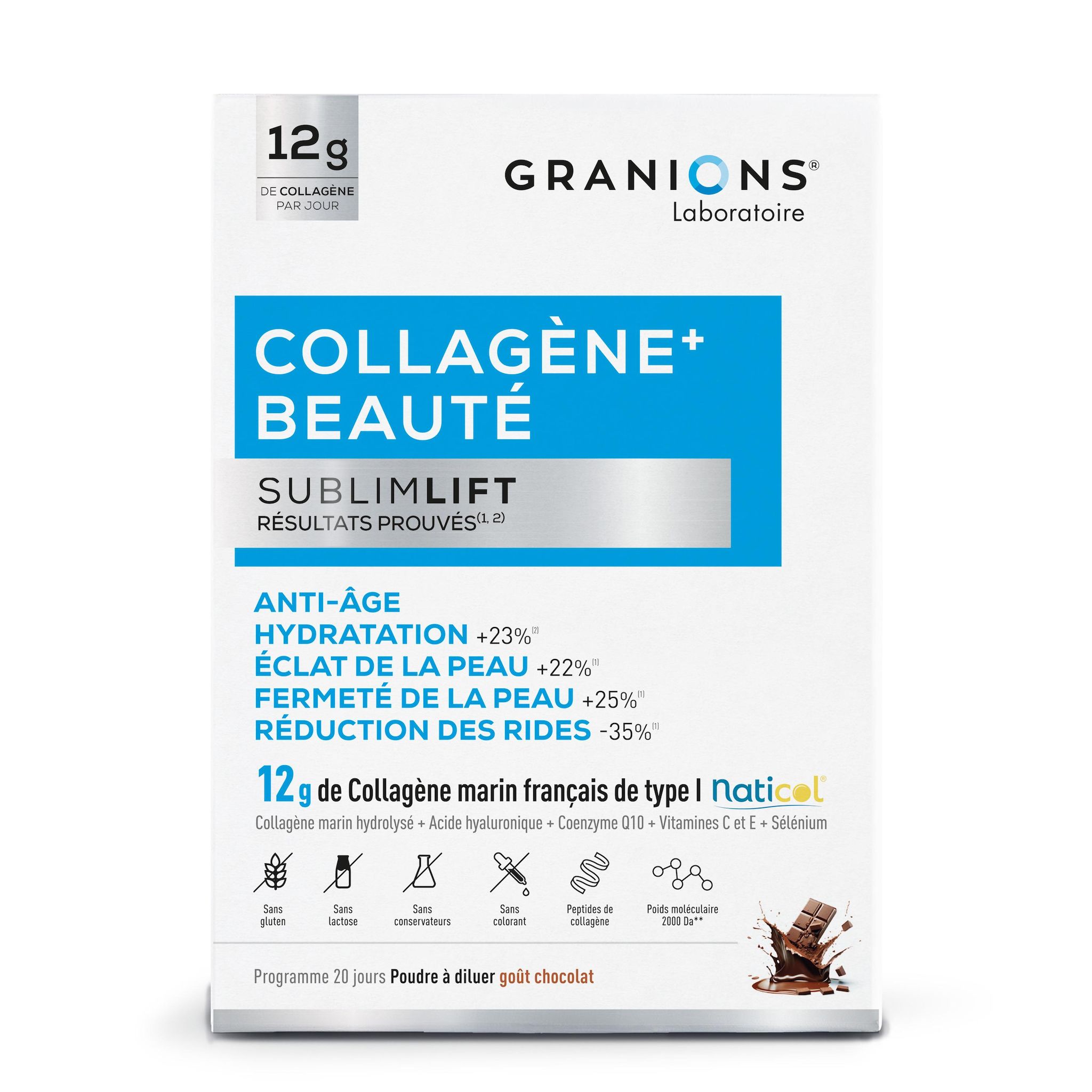 GRANIONS Collagène en poudre sublimlift anti âge goût chocolat 330g