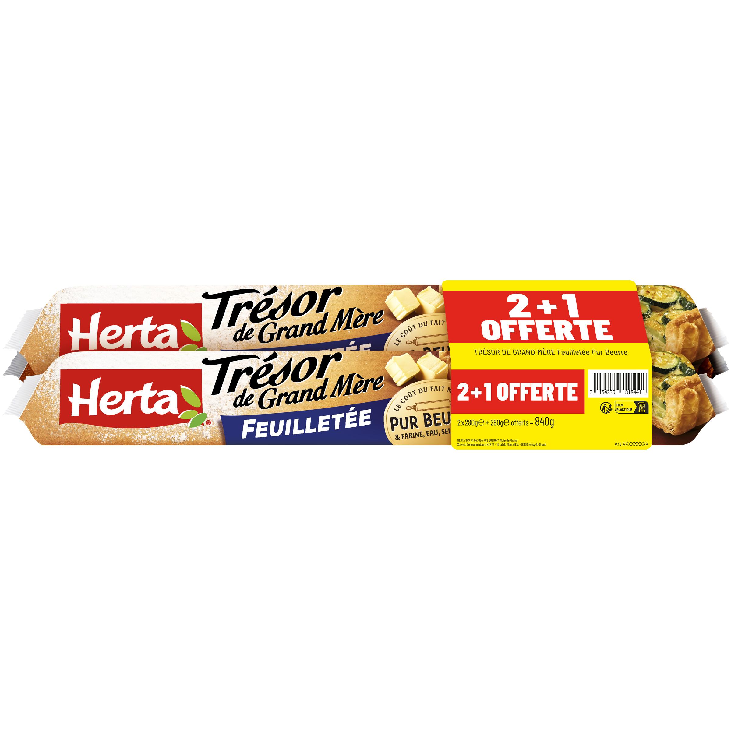 HERTA Pâte feuilletée Trésor de Grand Mère pur beurre 3 pièces 2x280g + 1 offerte