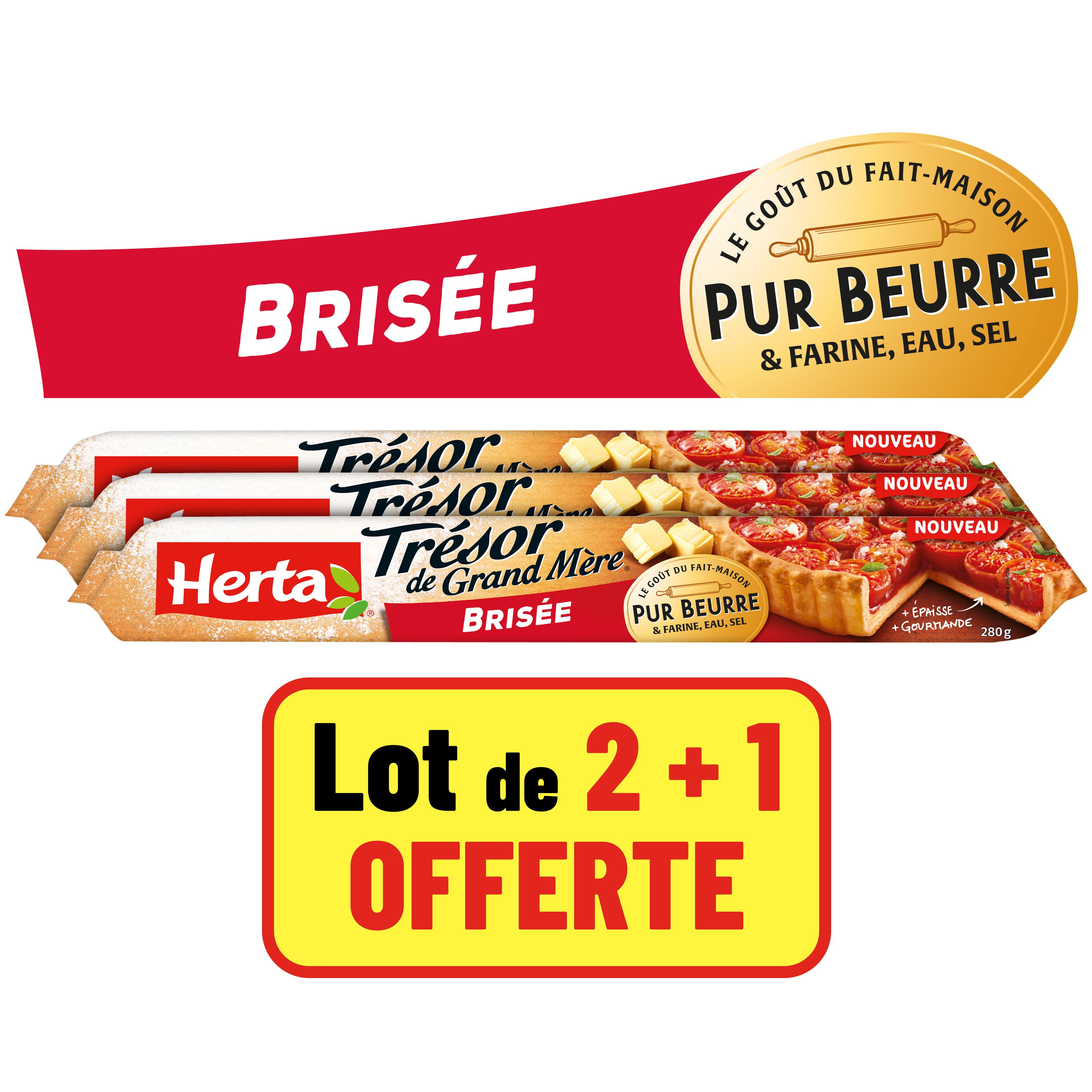 HERTA Pâte brisée Trésor de Grand Mère pur beurre 3 pièces 2x280g + 1 offerte