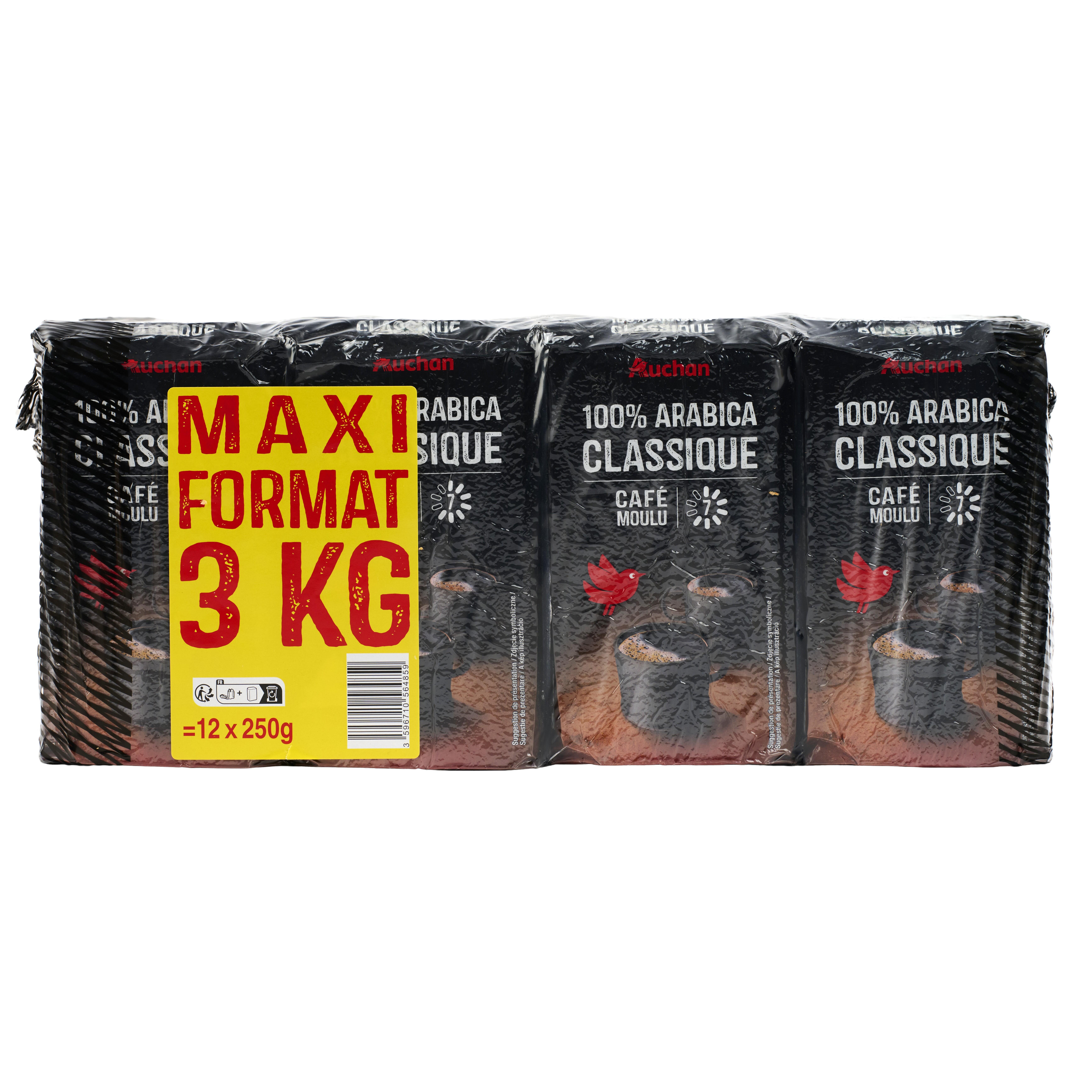 AUCHAN Café moulu 100% arabica classique 12x250g format promo