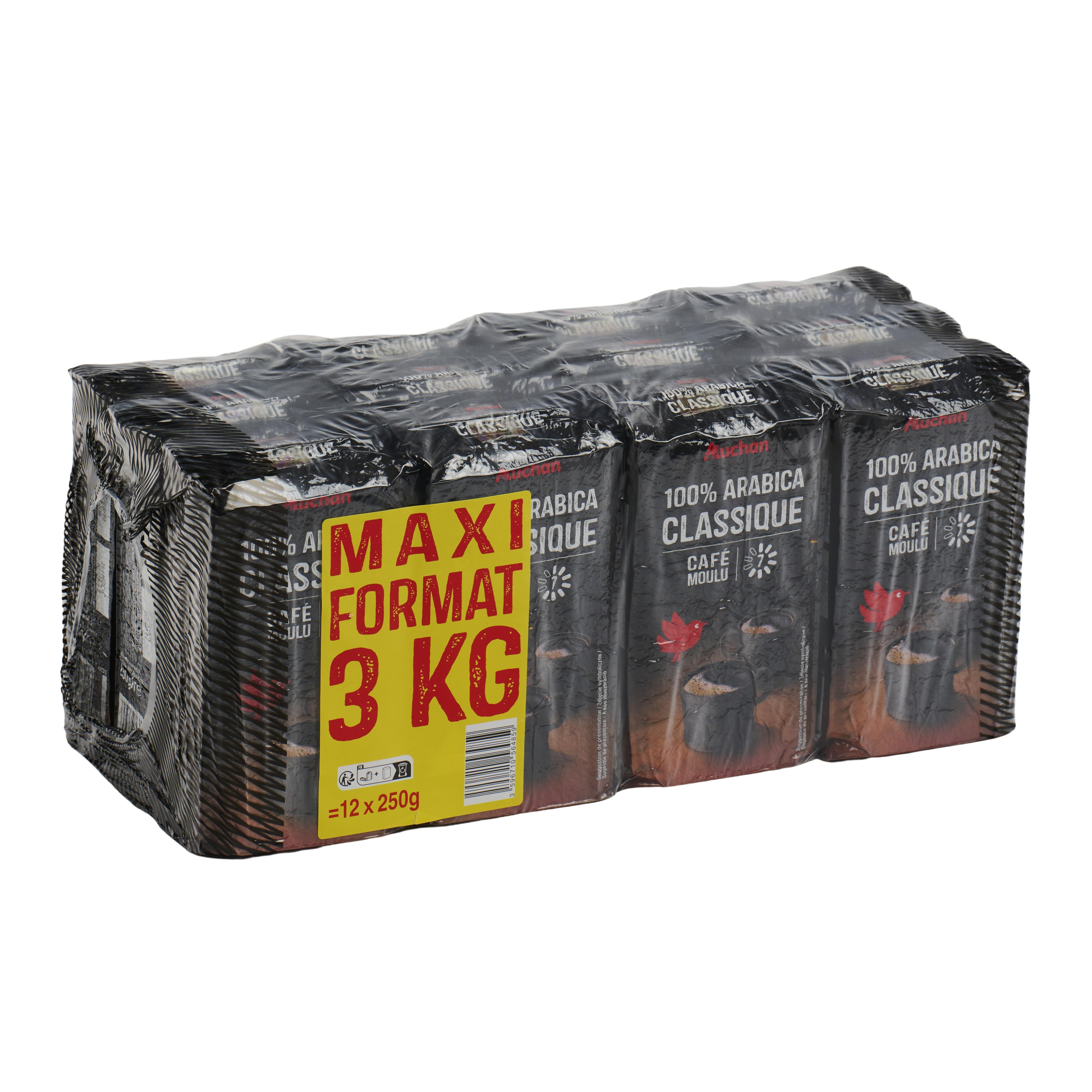 Voir la diapositive 2 : AUCHAN Café moulu 100% arabica classique 12x250g format promo