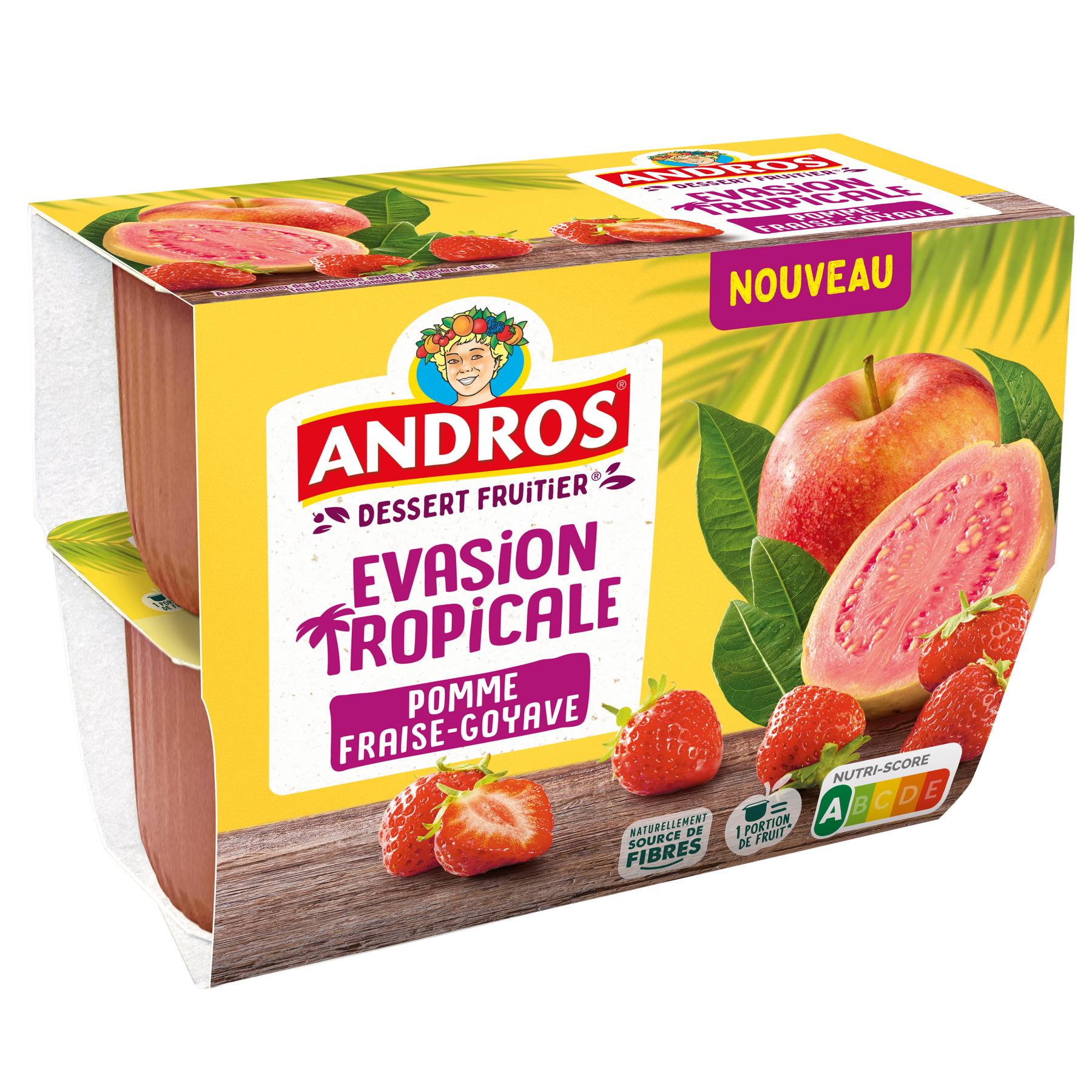 ANDROS Evasion tropicale Coupelles compote pomme fraise goyave 4x97g