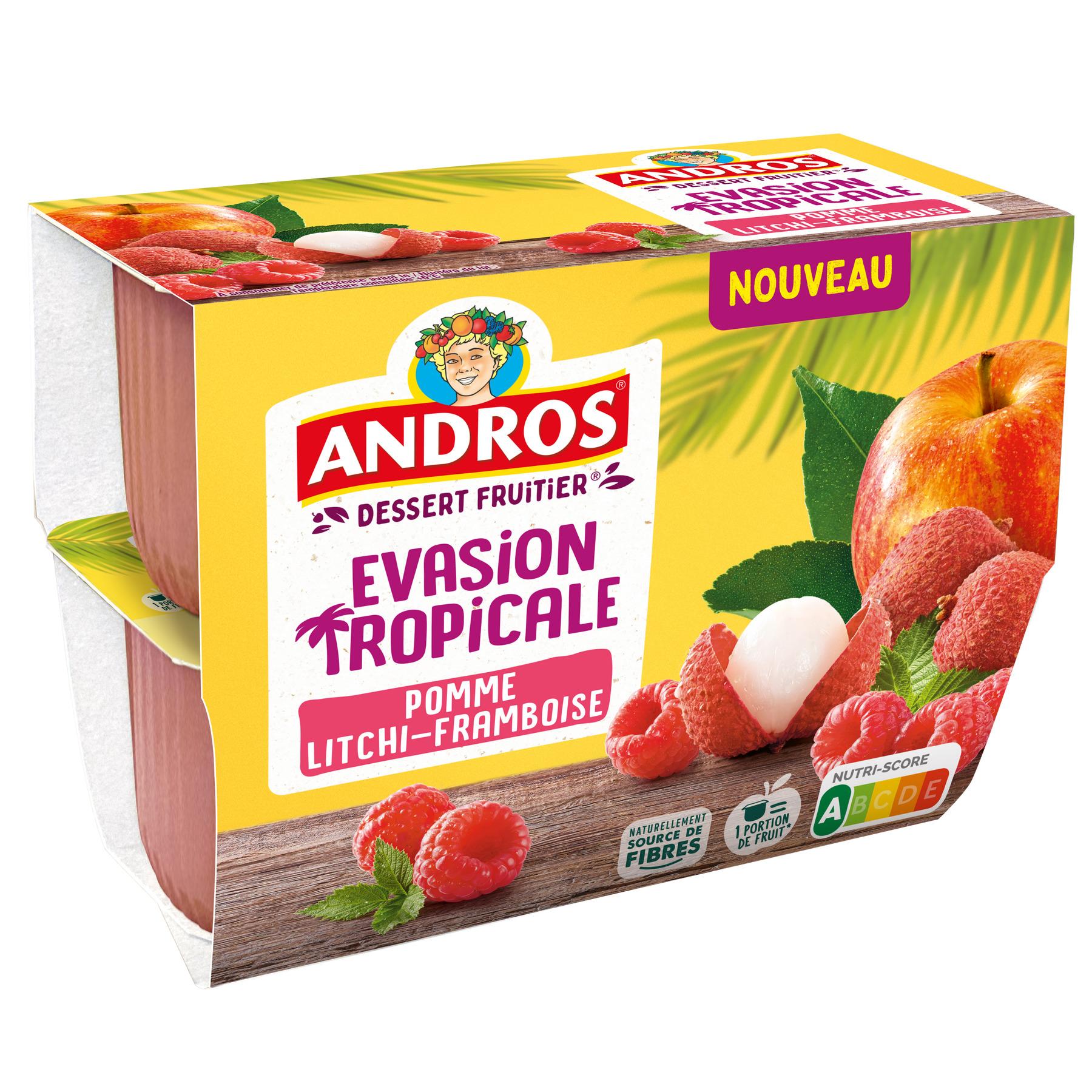 ANDROS Evasion Tropicale Compote pomme litchi framboise 4x97g