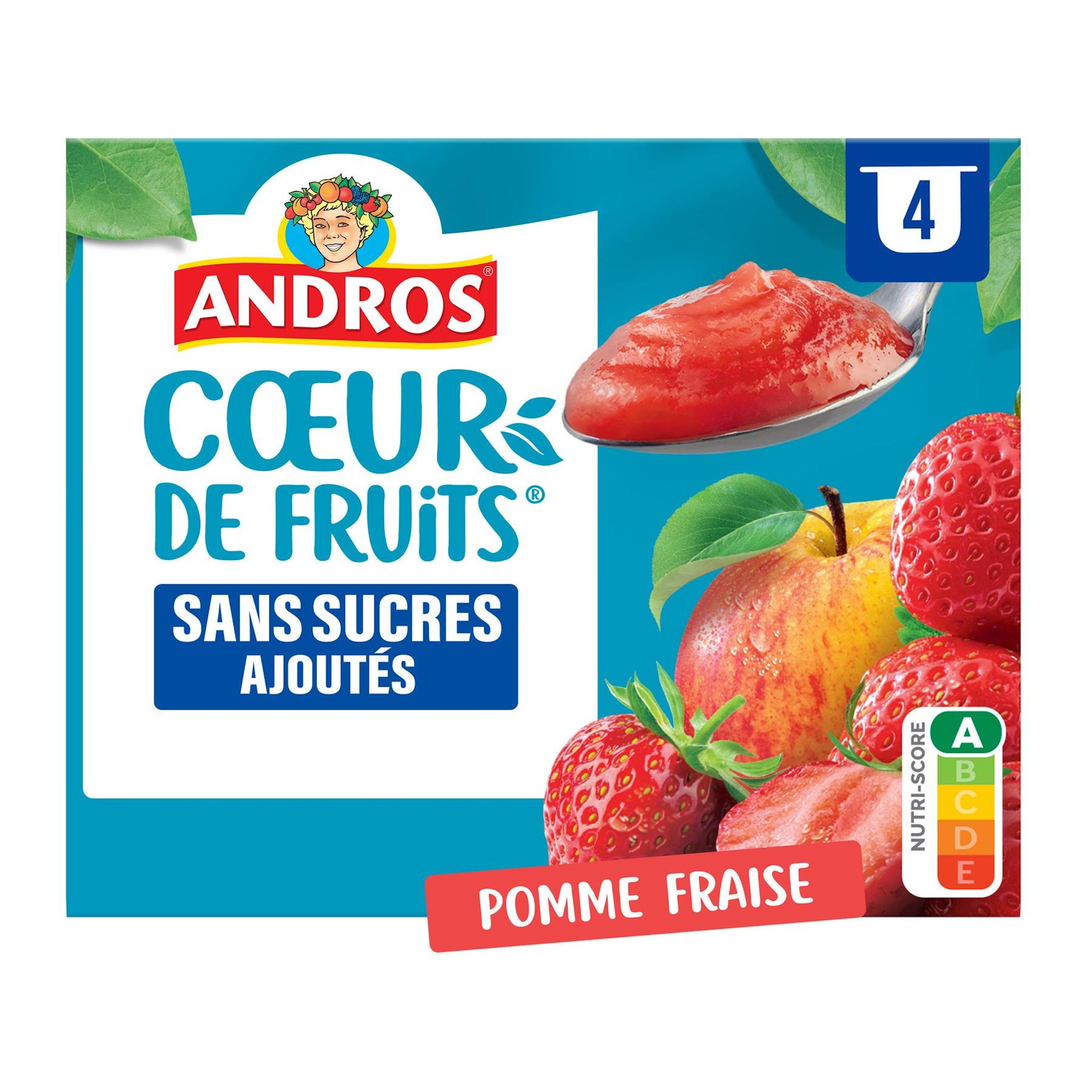 ANDROS Coeur de fruits Coupelles pomme fraise sans sucres ajoutés 4x97g